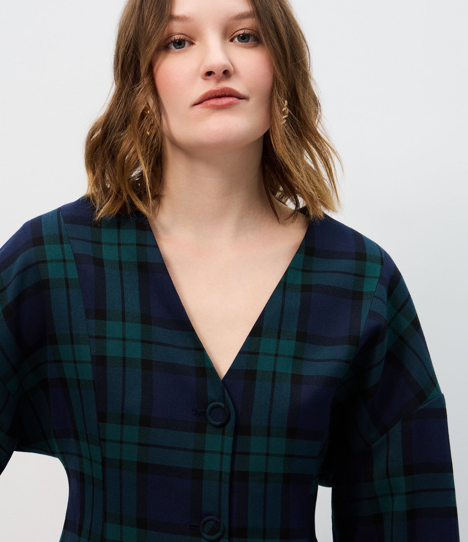 Blazer Peplum Alfaiatado com Estampa Xadrez Azul 3