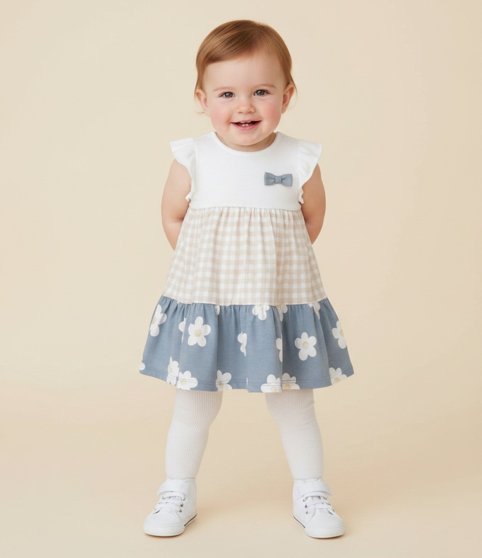 Vestido Infantil com Mix de Estampa e Lacinho - Tam 0 a 18 Meses Azul 1