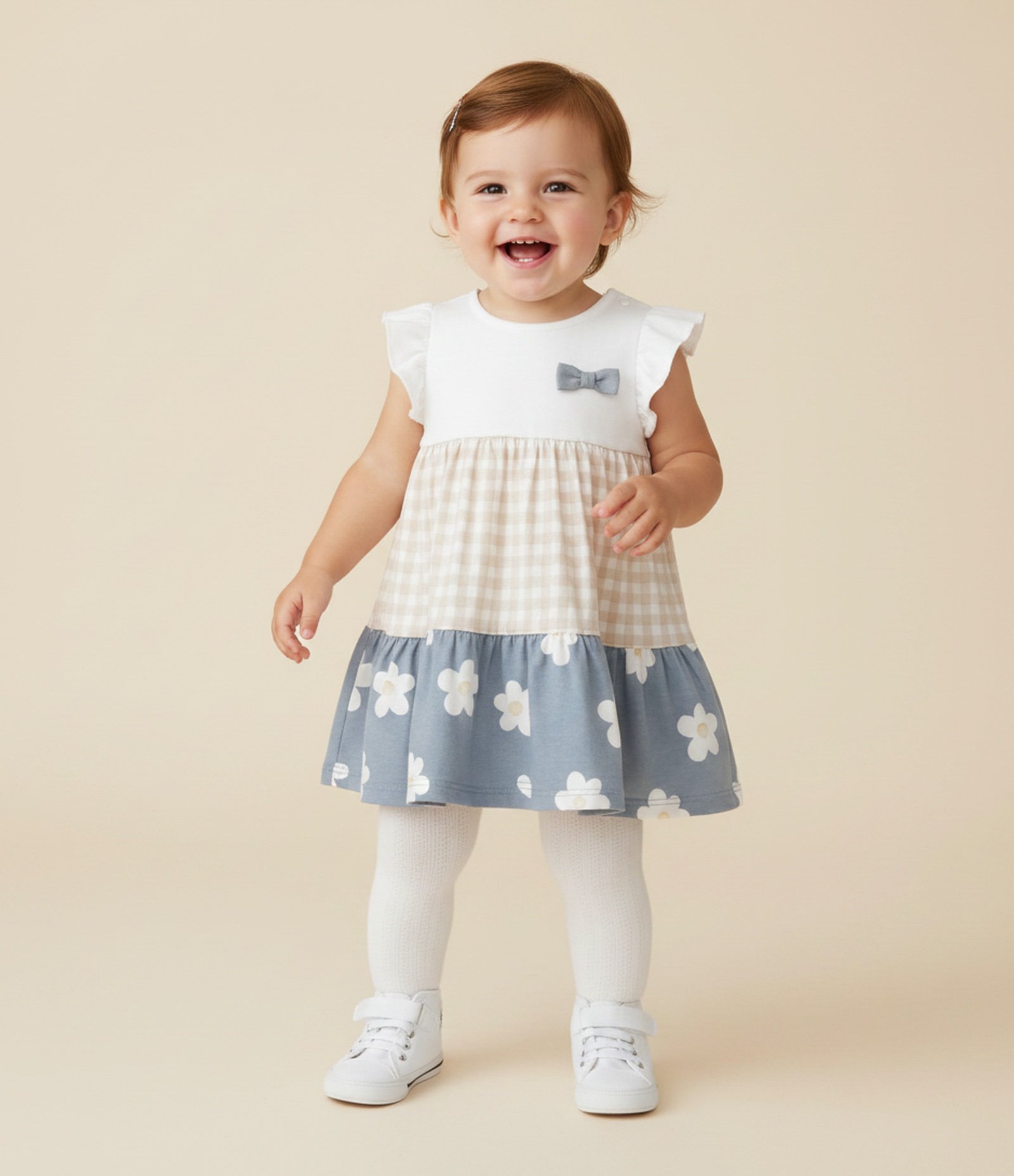 Vestido Infantil com Mix de Estampa e Lacinho - Tam 0 a 18 Meses Azul 2