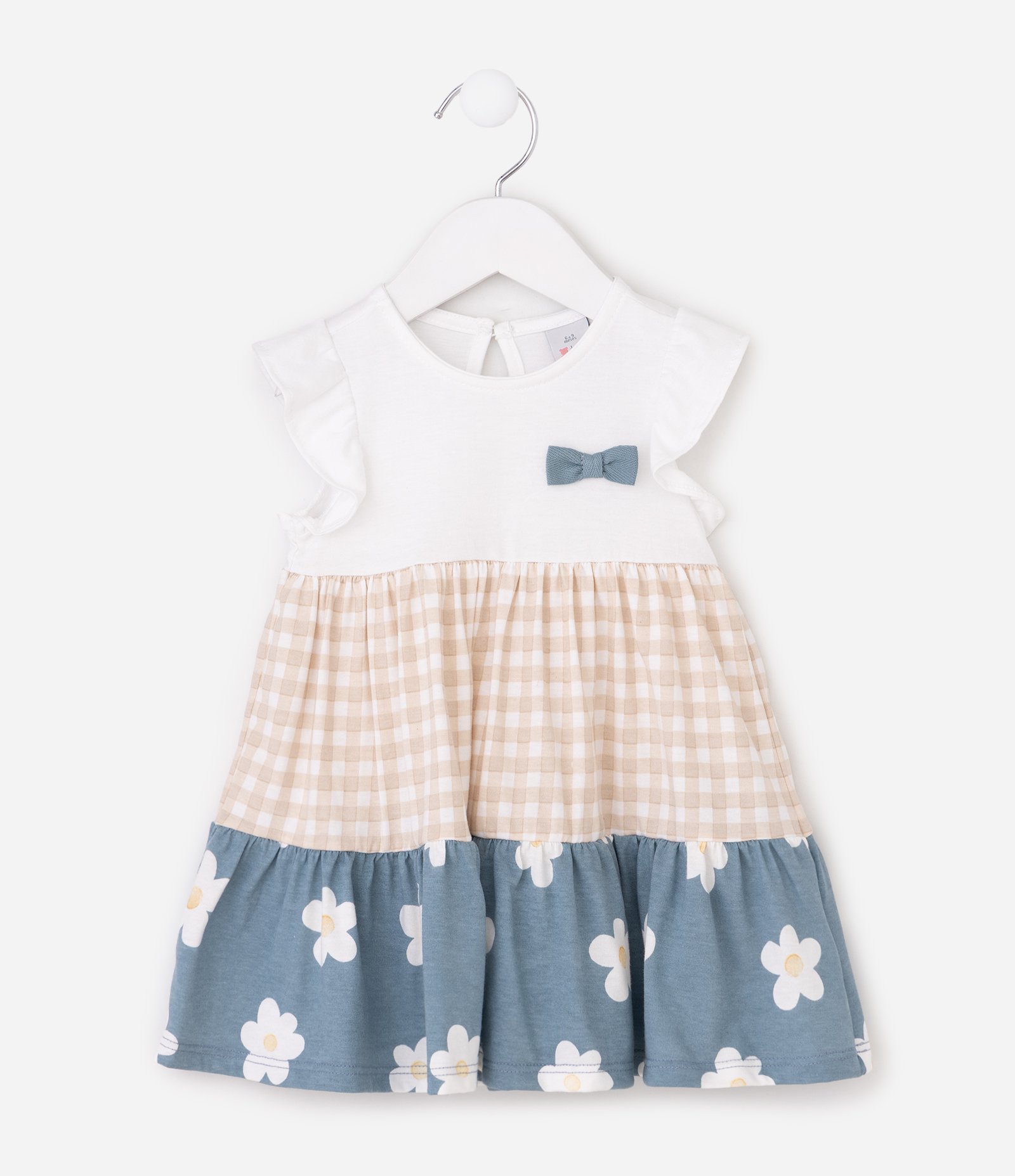 Vestido Infantil com Mix de Estampa e Lacinho - Tam 0 a 18 Meses Azul 3