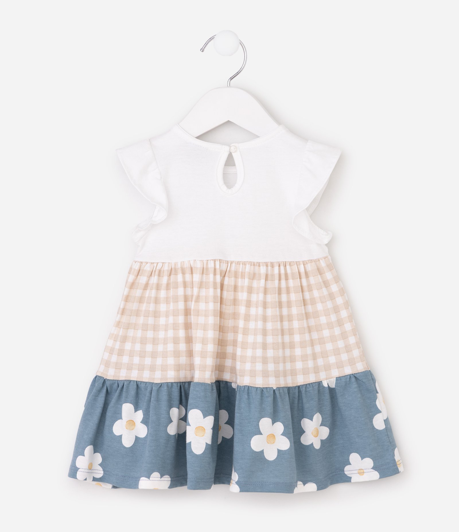 Vestido Infantil com Mix de Estampa e Lacinho - Tam 0 a 18 Meses Azul 4