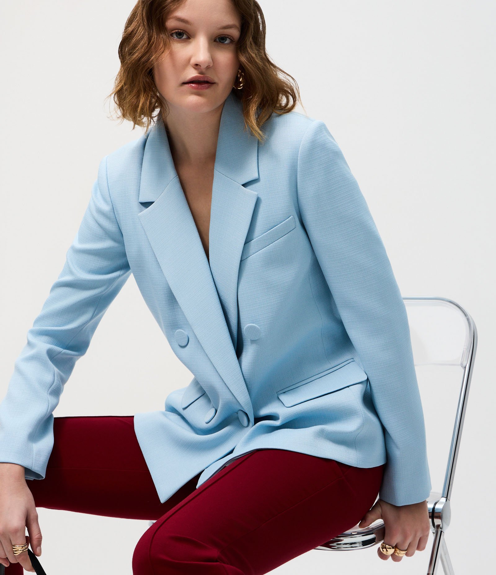 Blazer Transpassado com Botões Forrados Azul 5