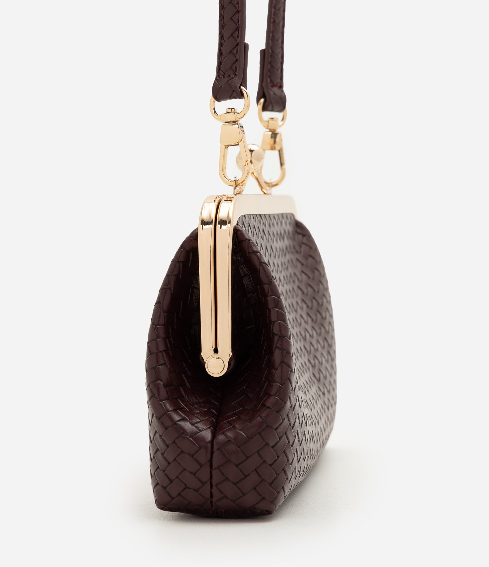Bolsa Clutch Média em PU Texturizado com Alça Longa Removível Vinho 2