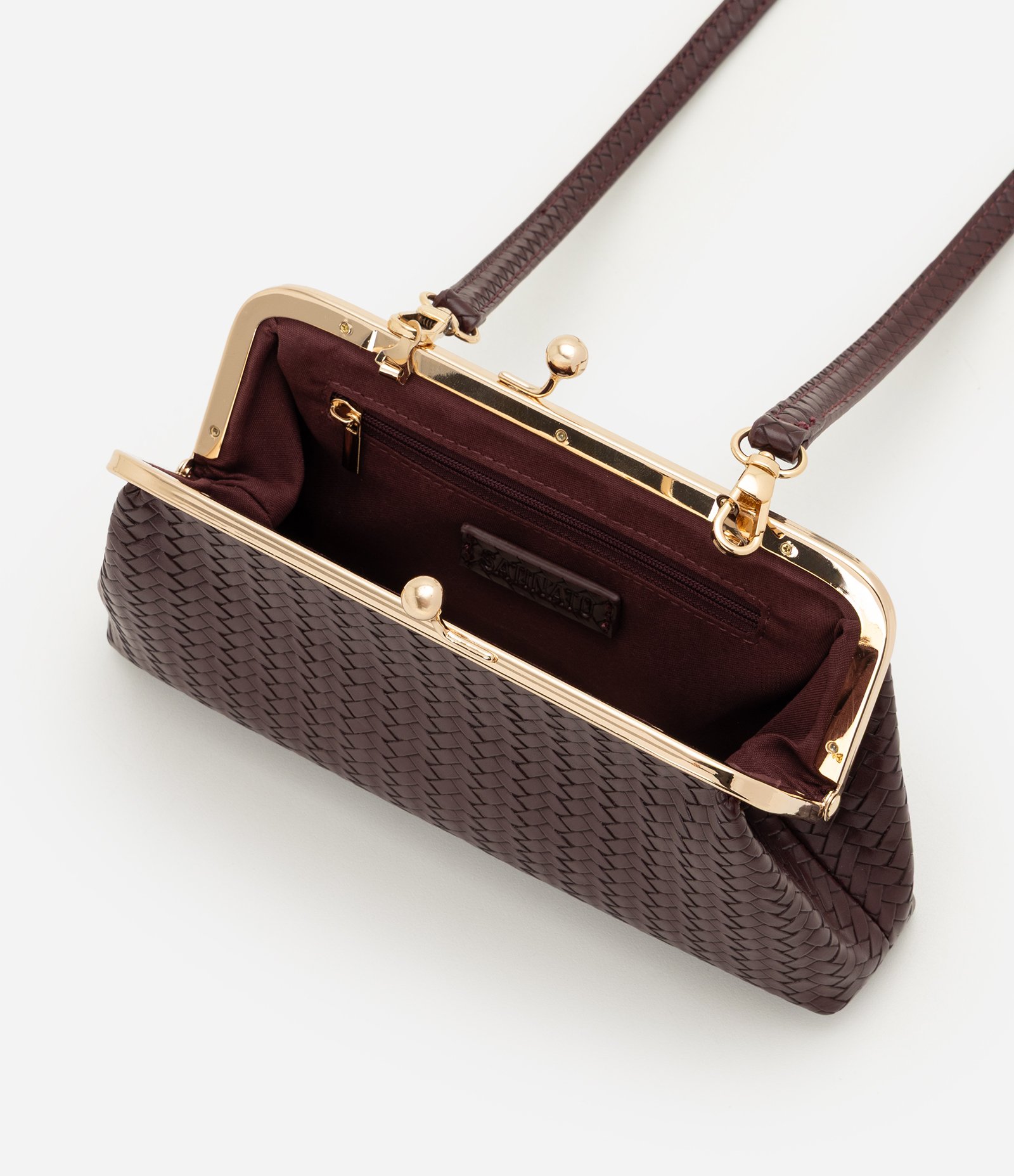 Bolsa Clutch Média em PU Texturizado com Alça Longa Removível Vinho 4