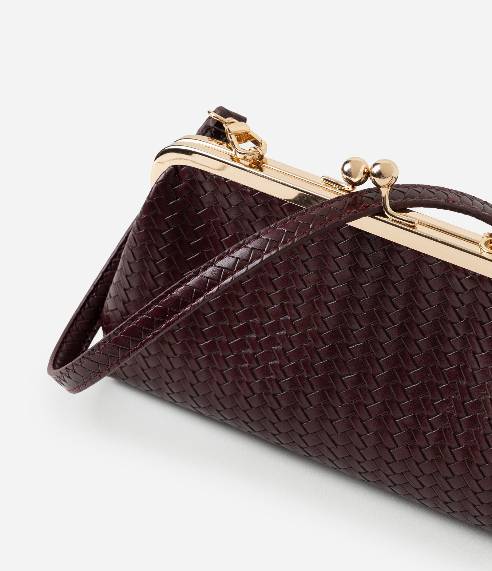 Bolsa Clutch Média em PU Texturizado com Alça Longa Removível Vinho 5