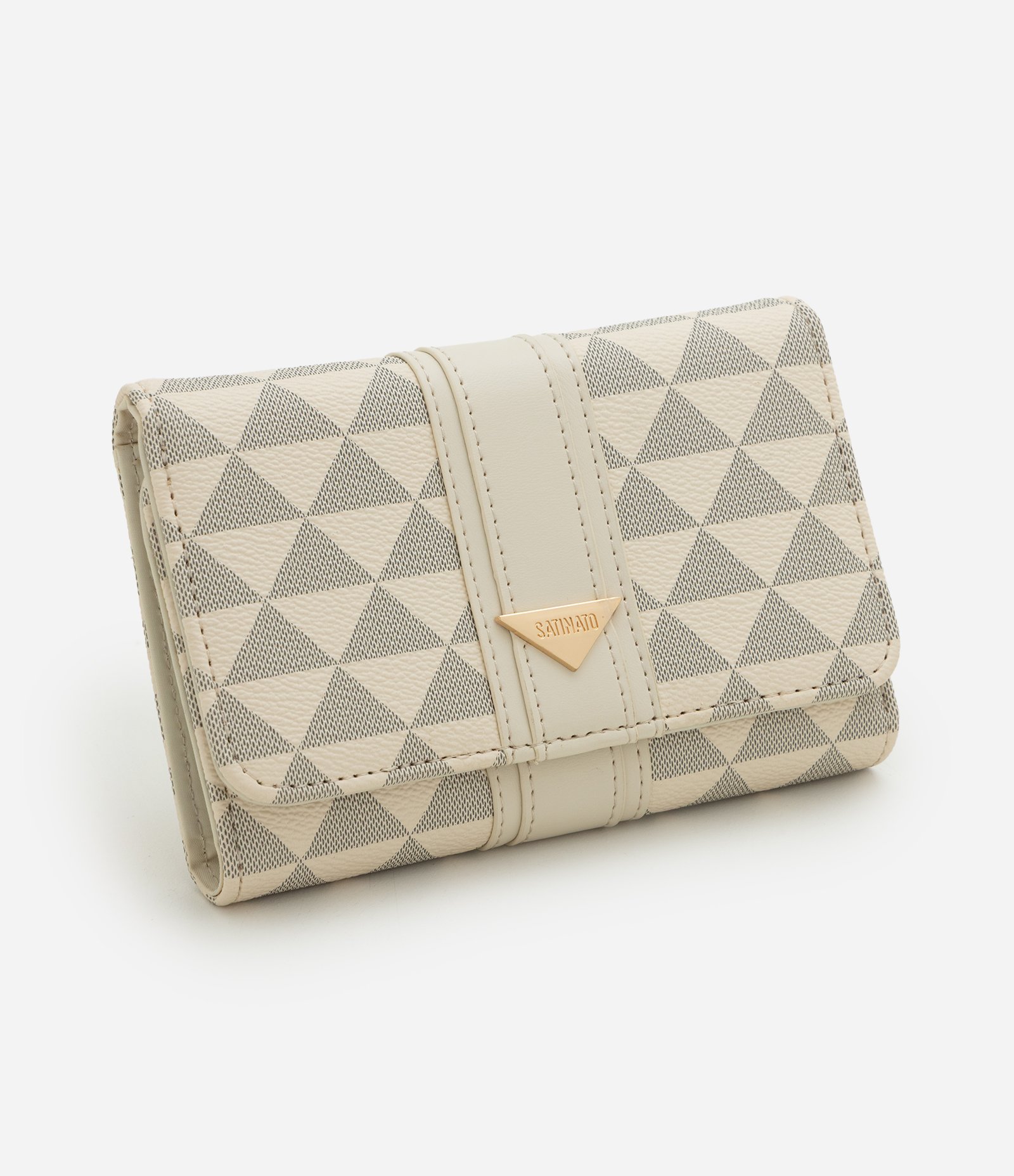 Carteira Envelope Média em PU com Estampa Triângulos Off White 1