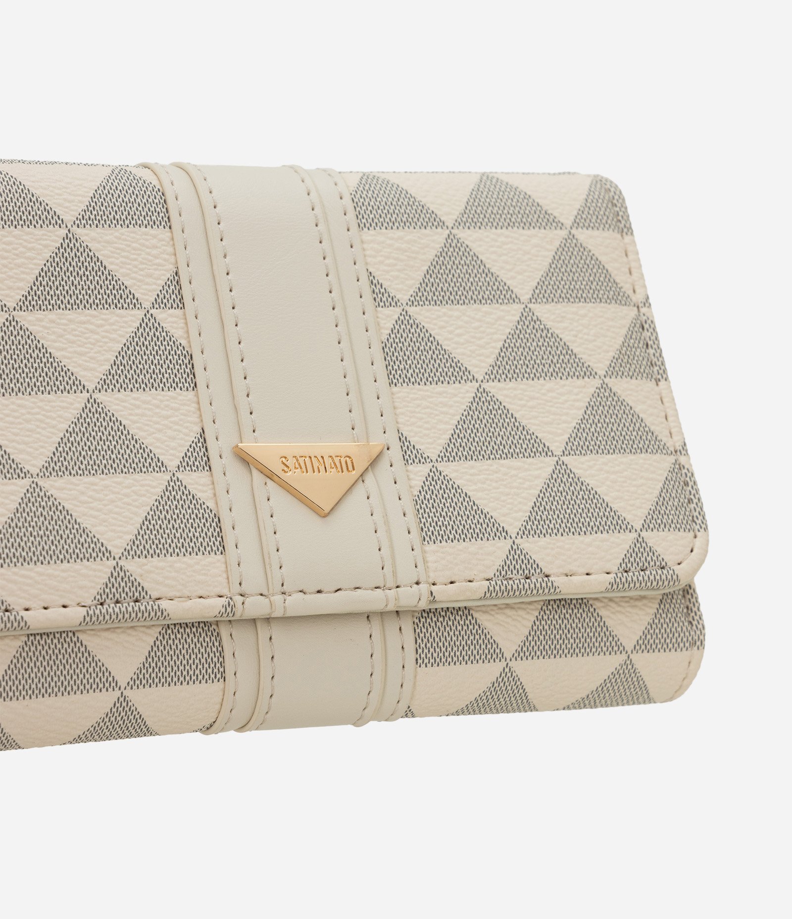 Carteira Envelope Média em PU com Estampa Triângulos Off White 4