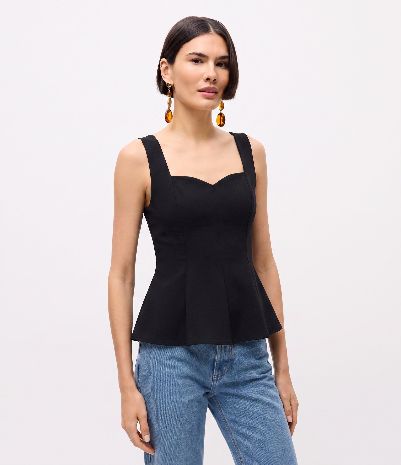 Blusa Peplum em Bengaline com Alças Largas Preto 1