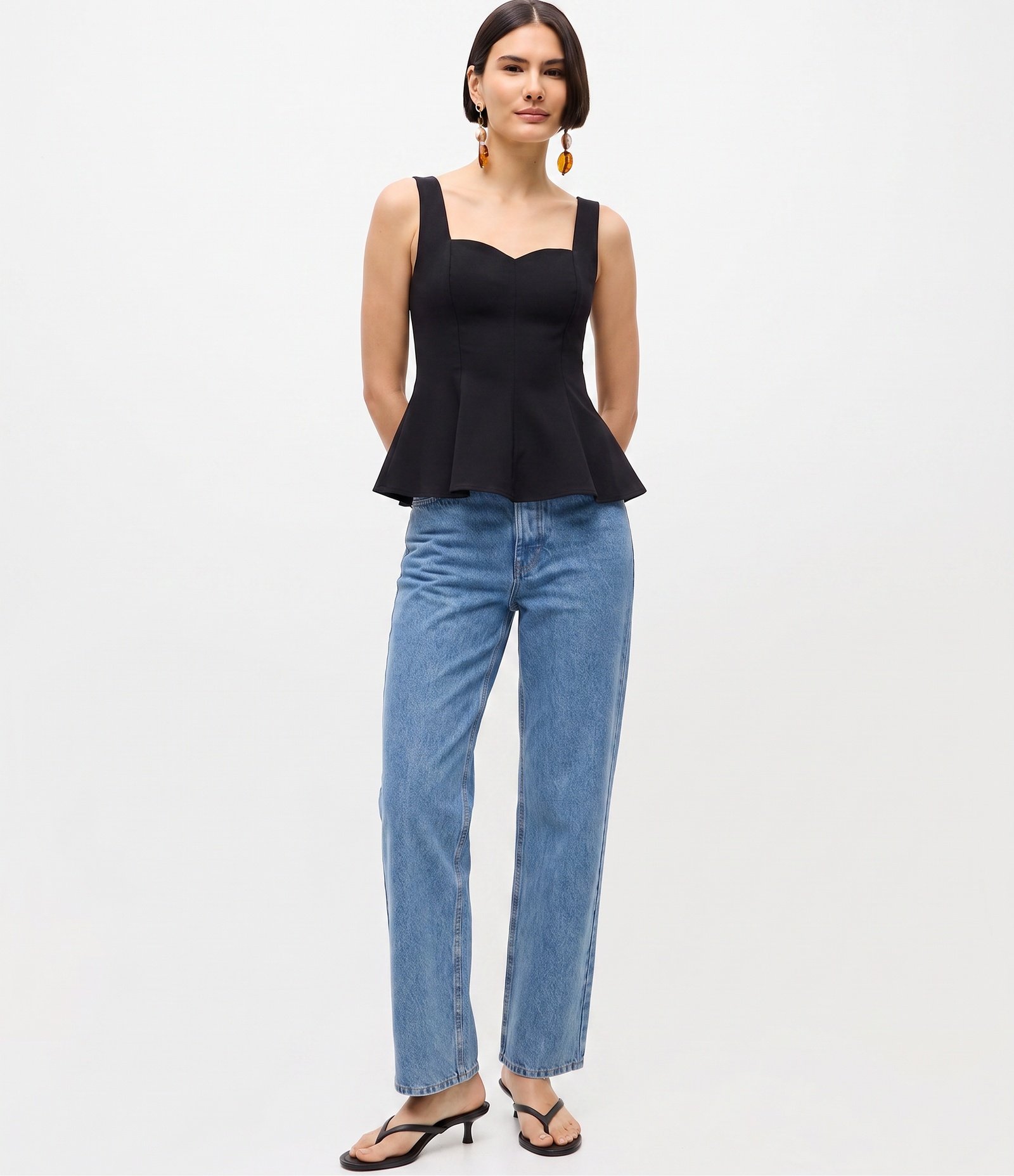 Blusa Peplum em Bengaline com Alças Largas Preto 2