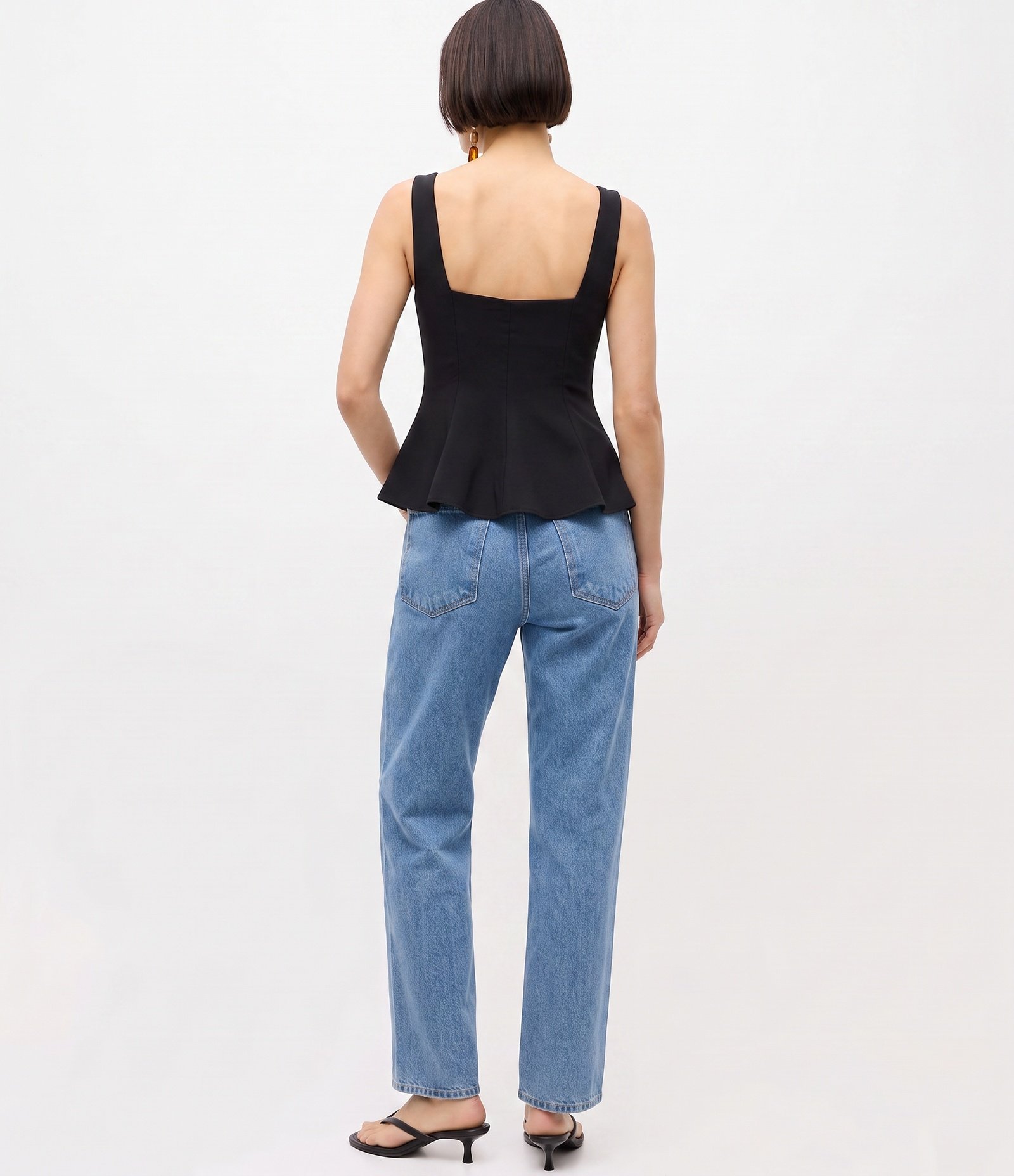 Blusa Peplum em Bengaline com Alças Largas Preto 3