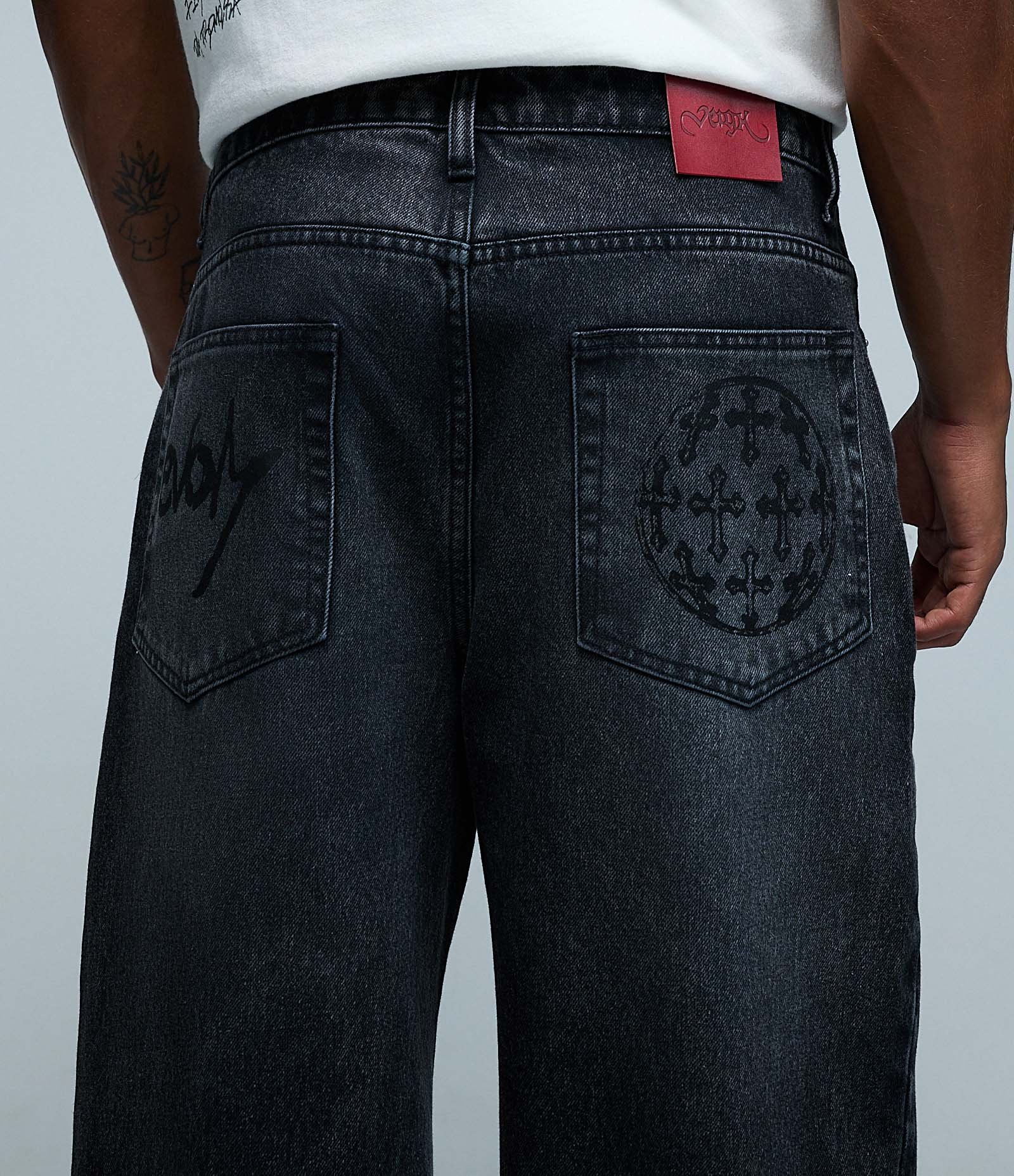 Calça Baggy Relaxed Jeans com Aplicação de Brilhos Veigh Preto 5