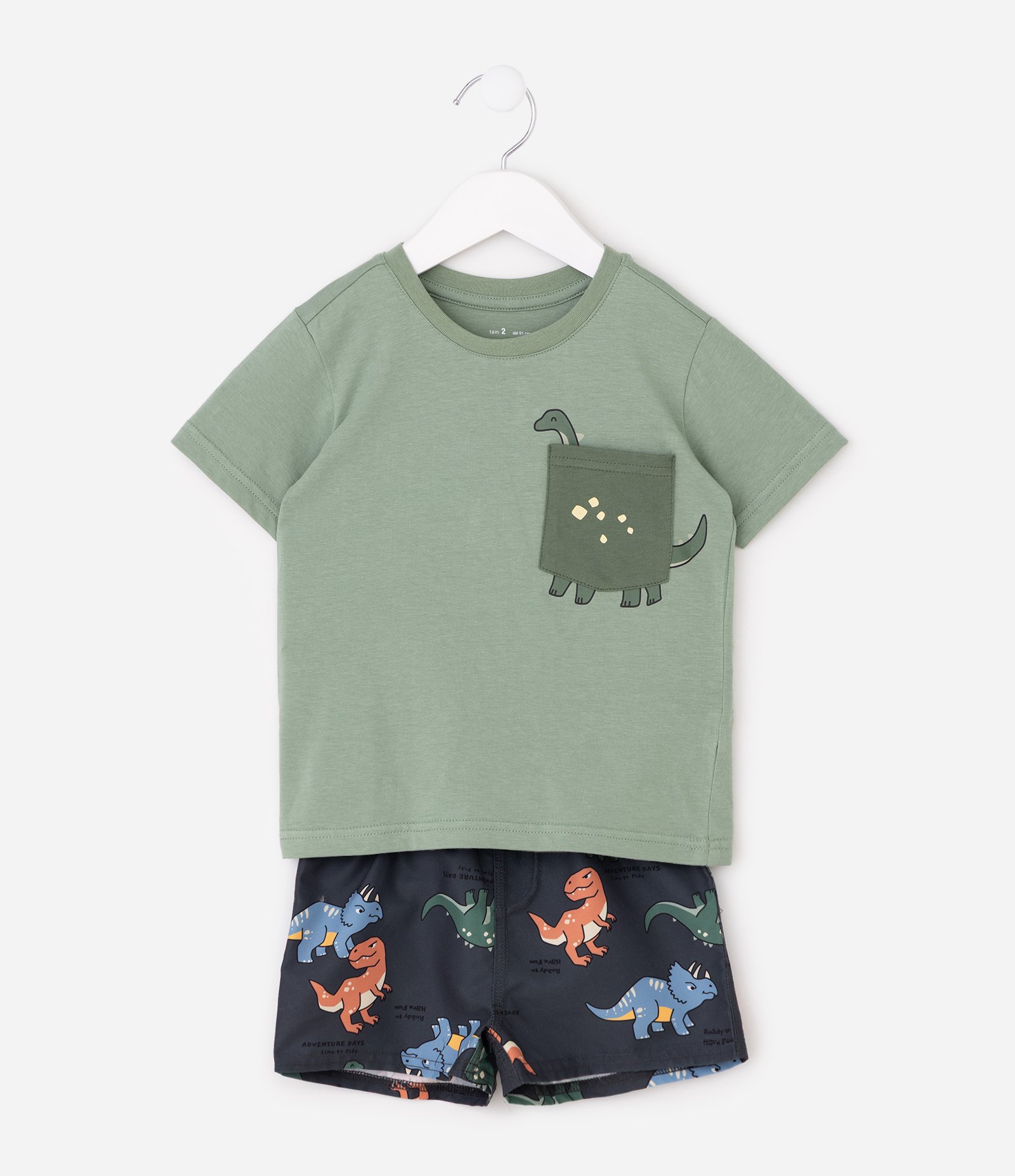 Conjunto Infantil com Estampa Dinossauros – Tam 1 a 6 Anos Verde/Azul 2