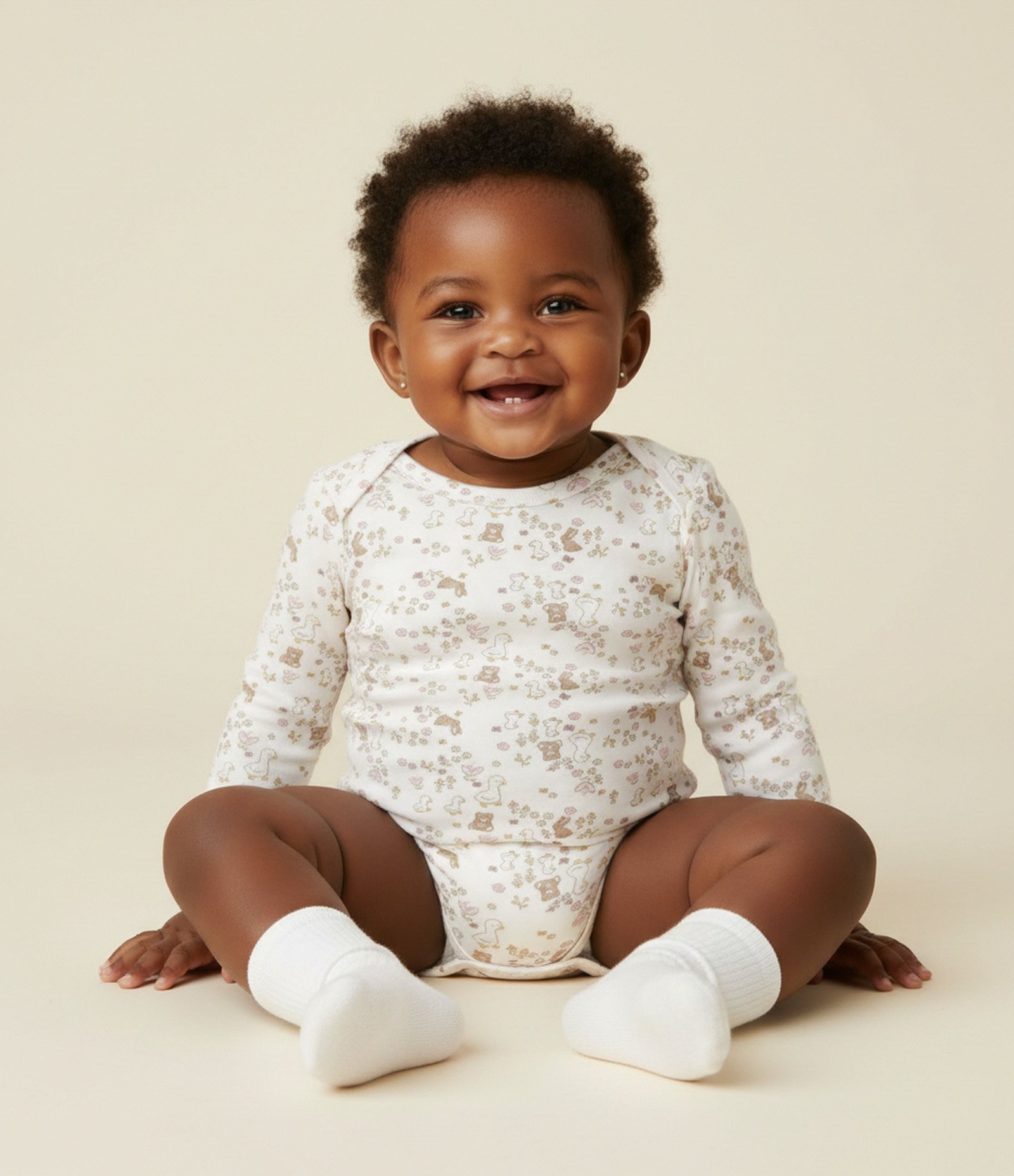 Body Bebê com Estampa de Animais e Flores – Tam RN a 18 Meses Off White 1