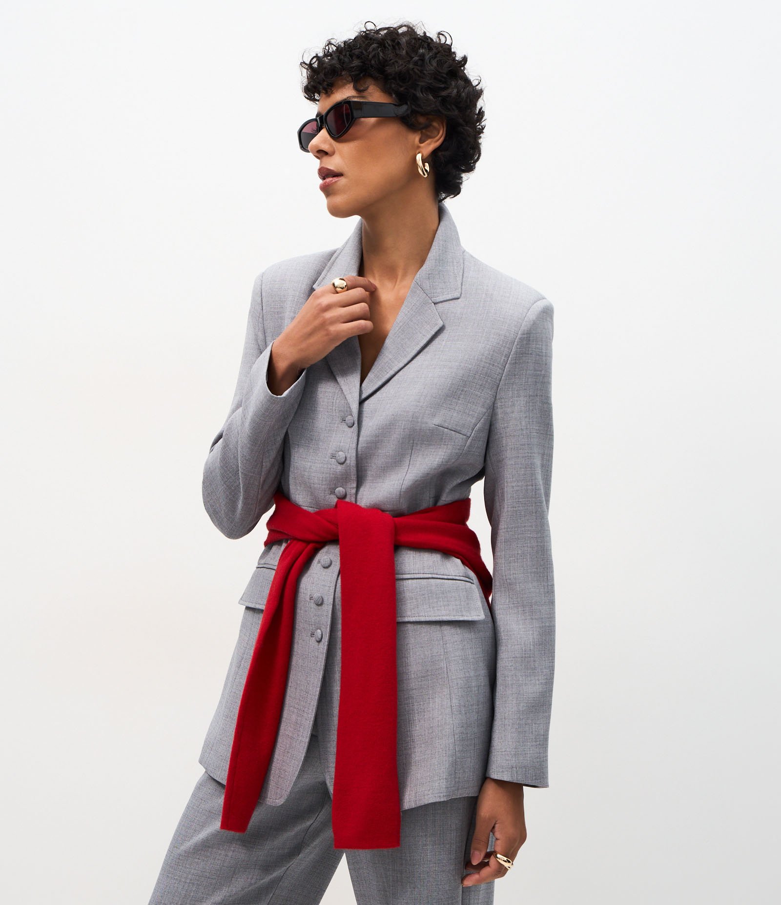Blazer Estruturado de Alfaiataria com Abotoamento Frontal Cinza 1