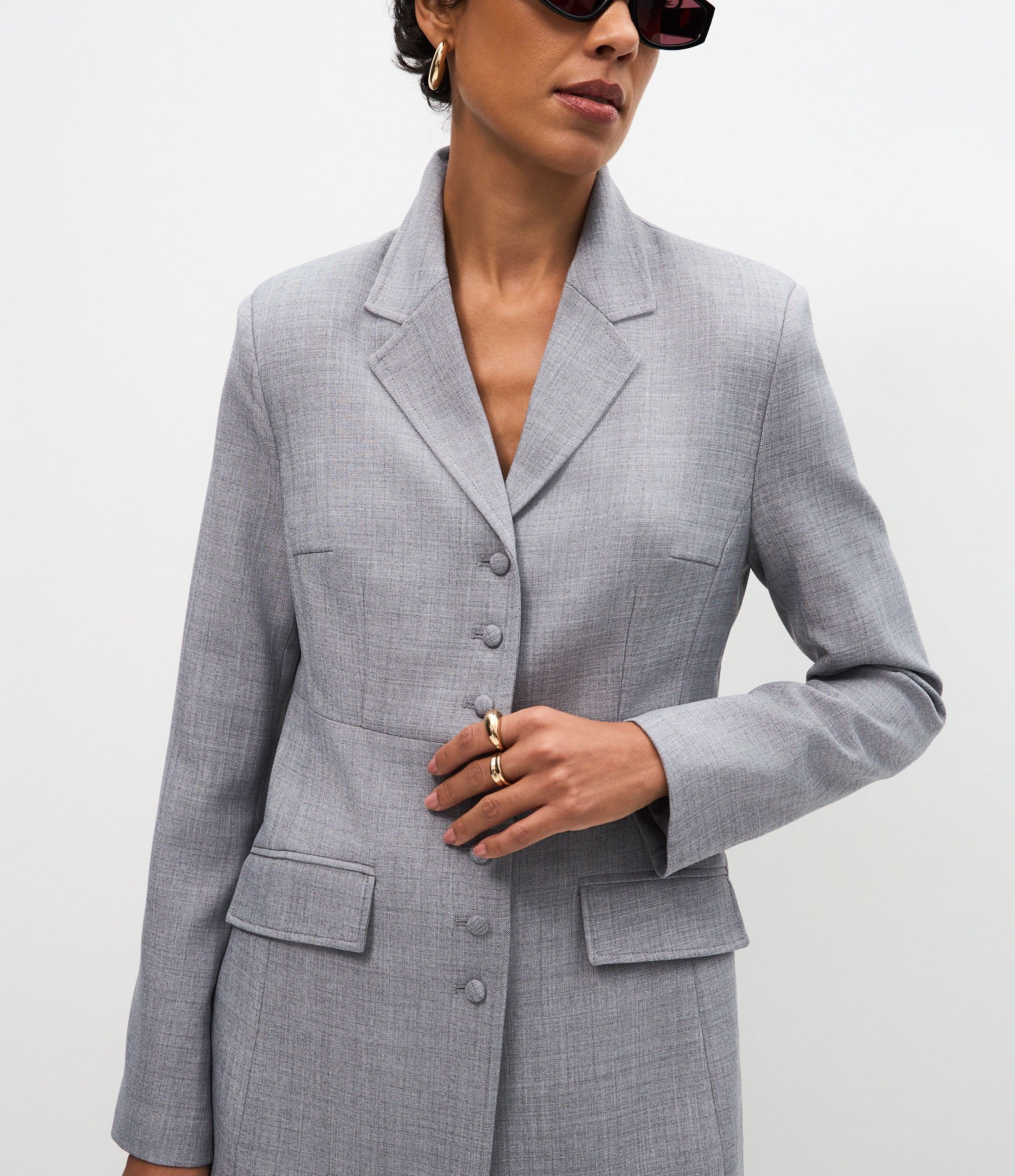 Blazer Estruturado de Alfaiataria com Abotoamento Frontal Cinza 3