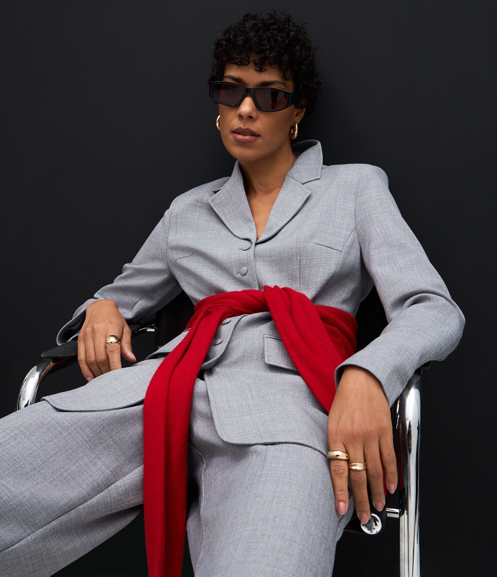 Blazer Estruturado de Alfaiataria com Abotoamento Frontal Cinza 5
