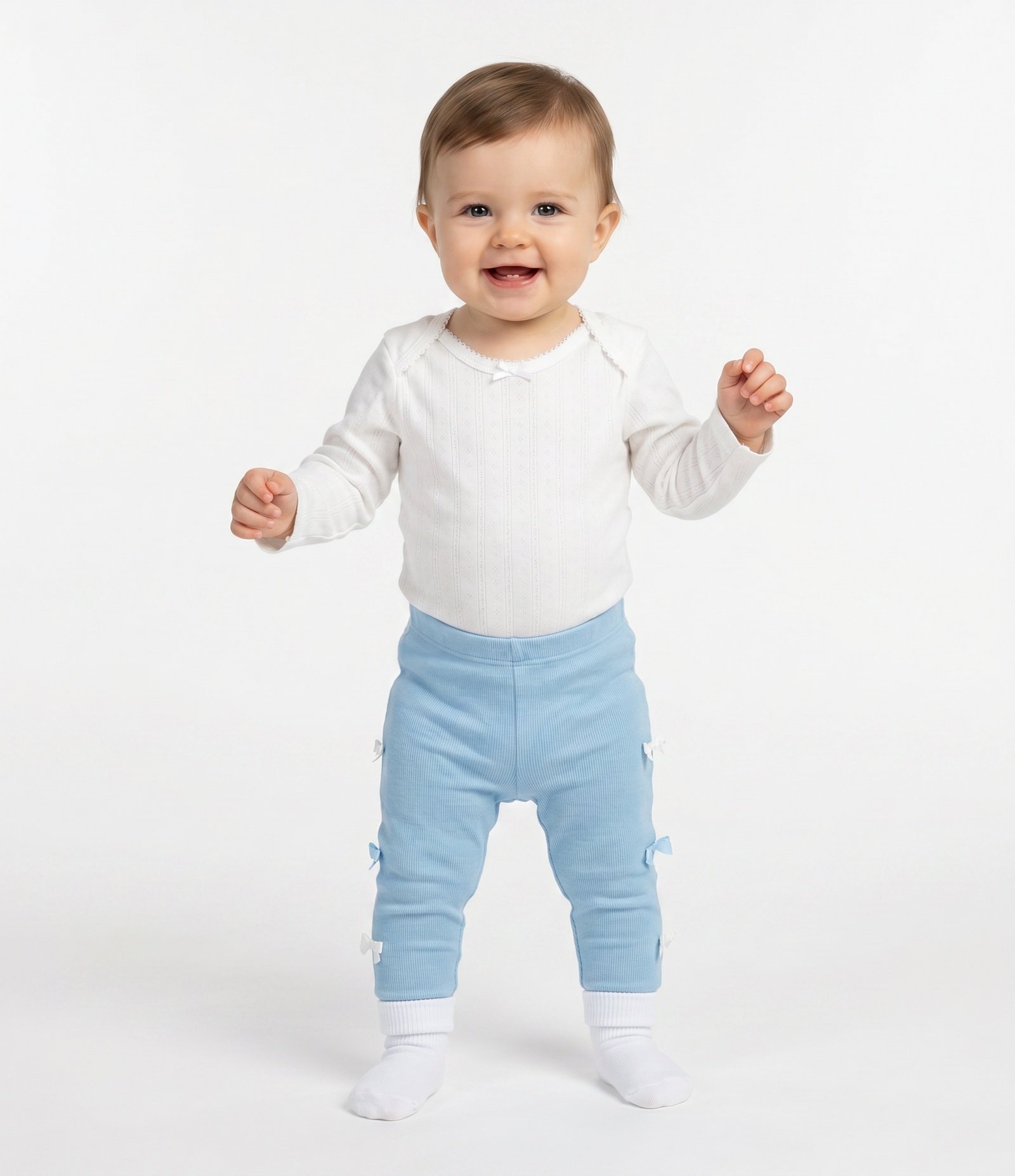 Calça Legging Infantil em Ribana com Lacinhos – Tam 0 a 18 Meses Azul Claro 1