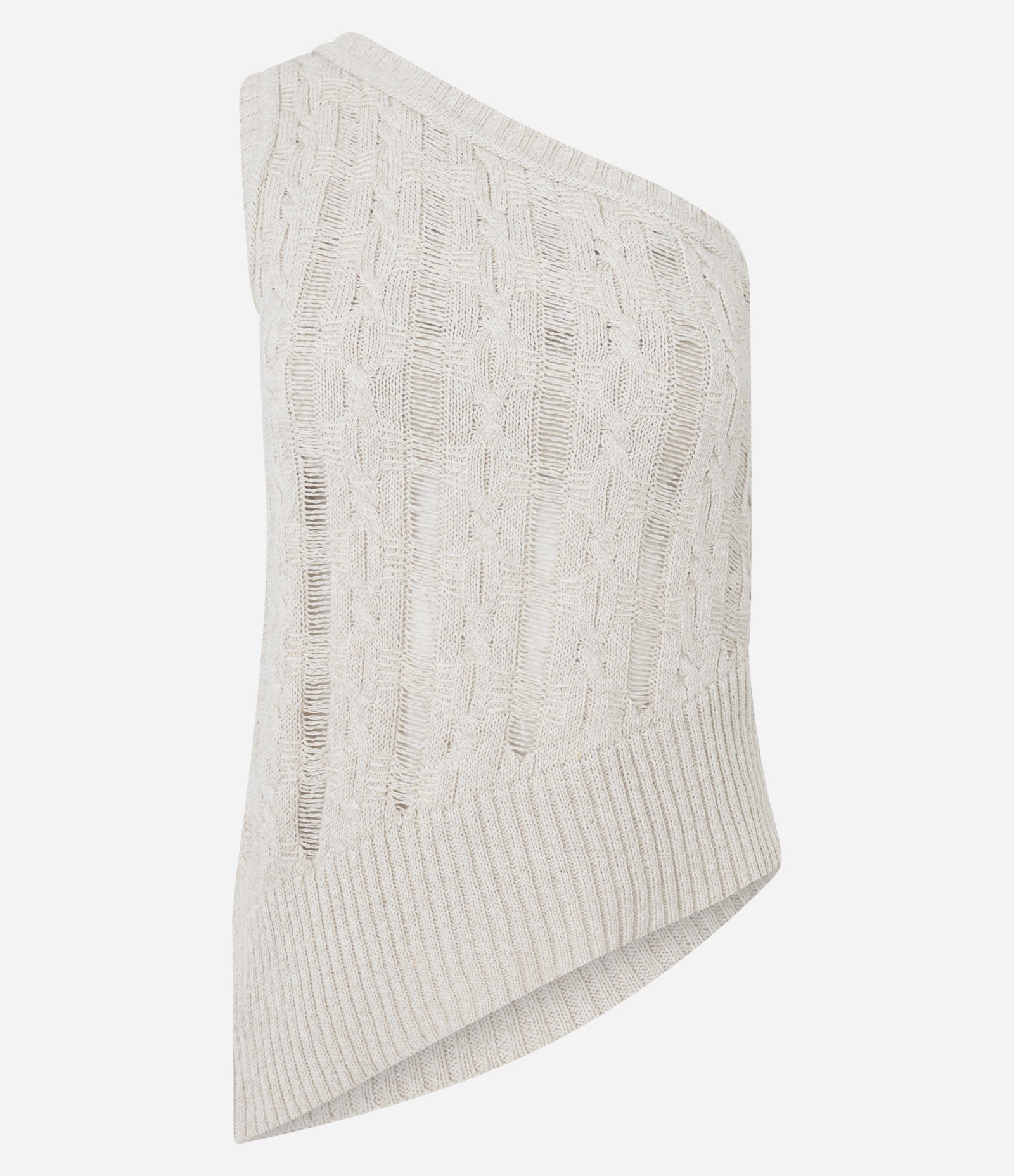 Blusa Texturizada em Tricô com Ombro Só Bege 5