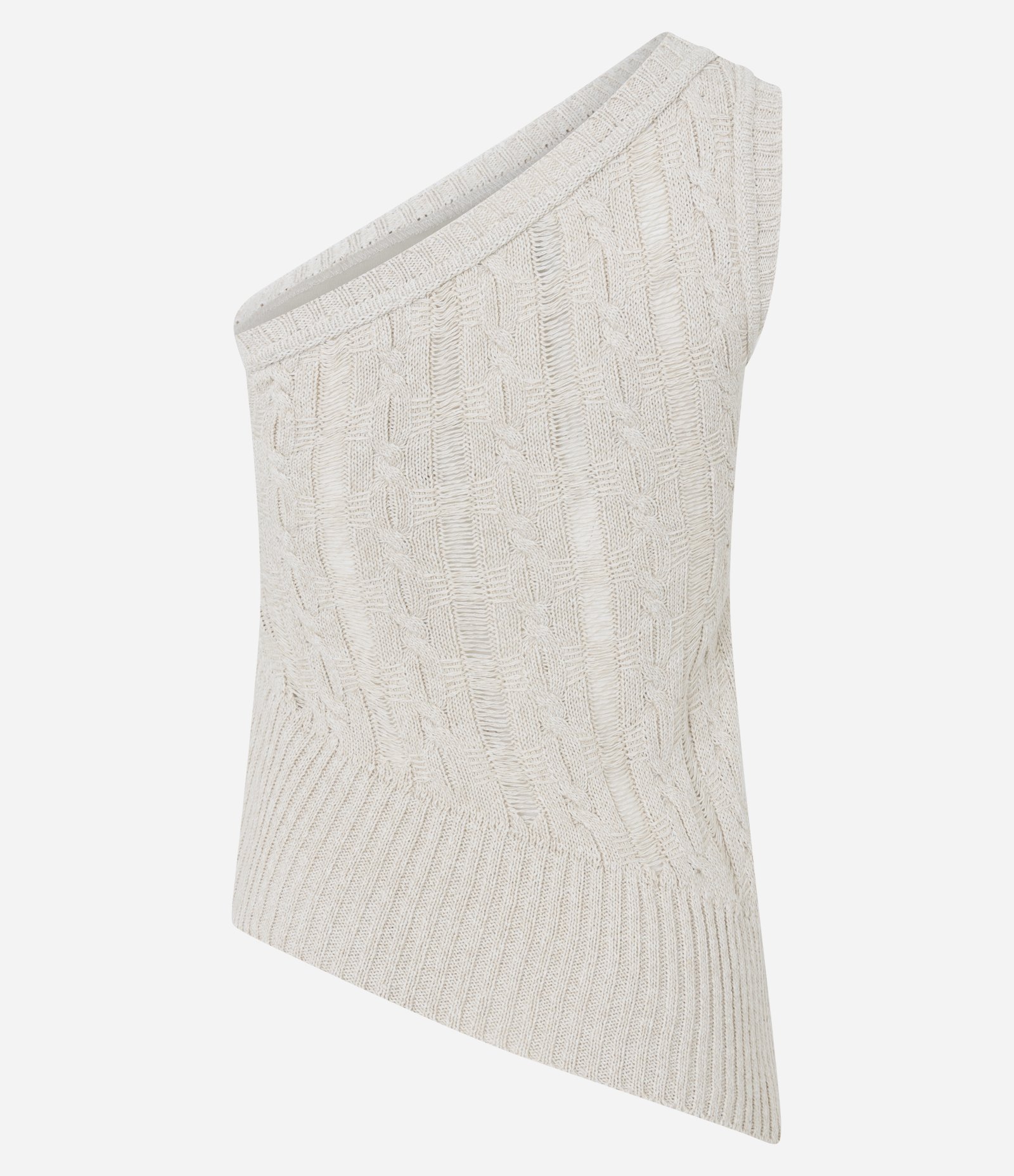 Blusa Texturizada em Tricô com Ombro Só Bege 7