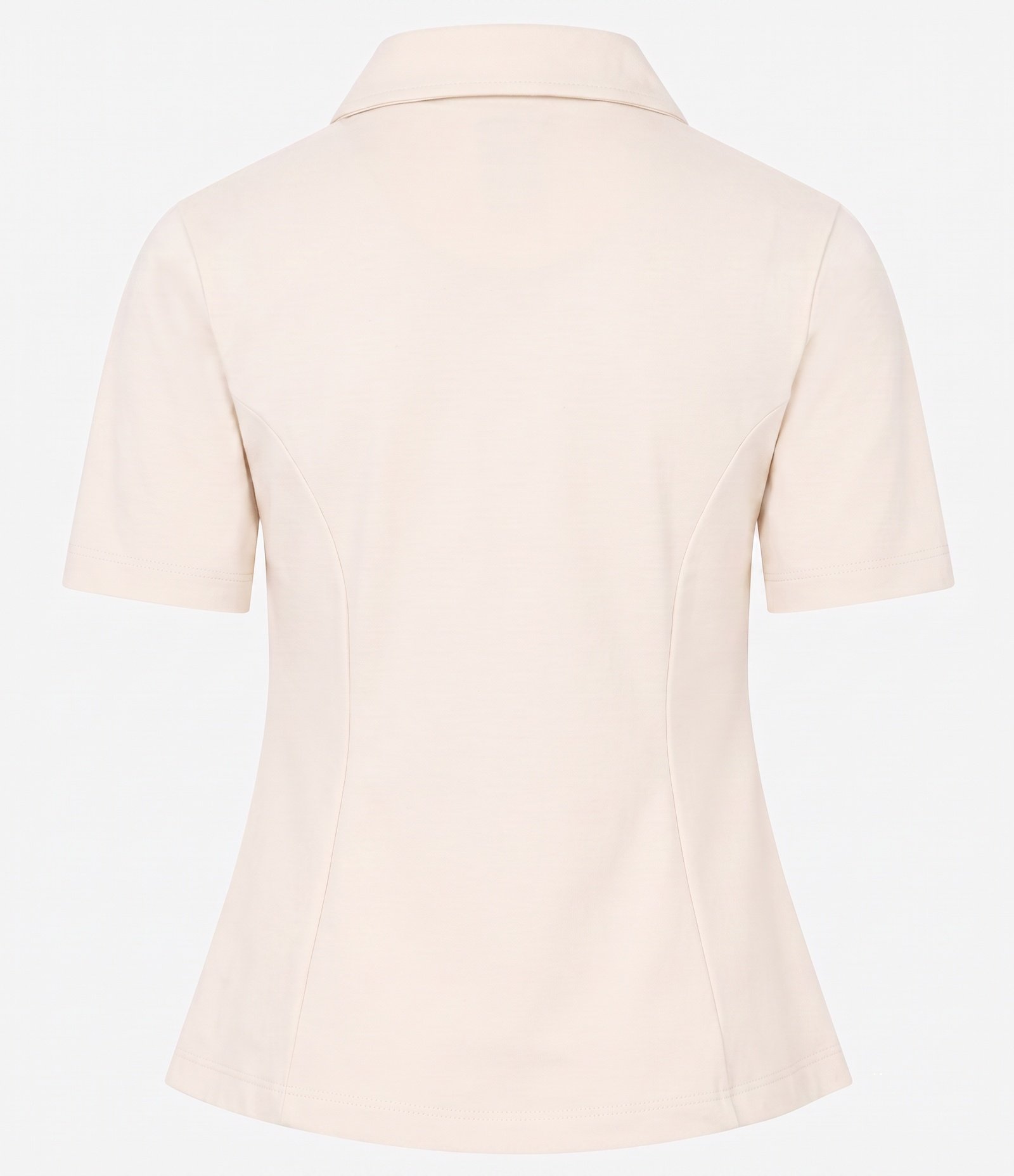 Blusa em Meia Malha com Gola Polo e Modelagem Peplum Bege Claro 5