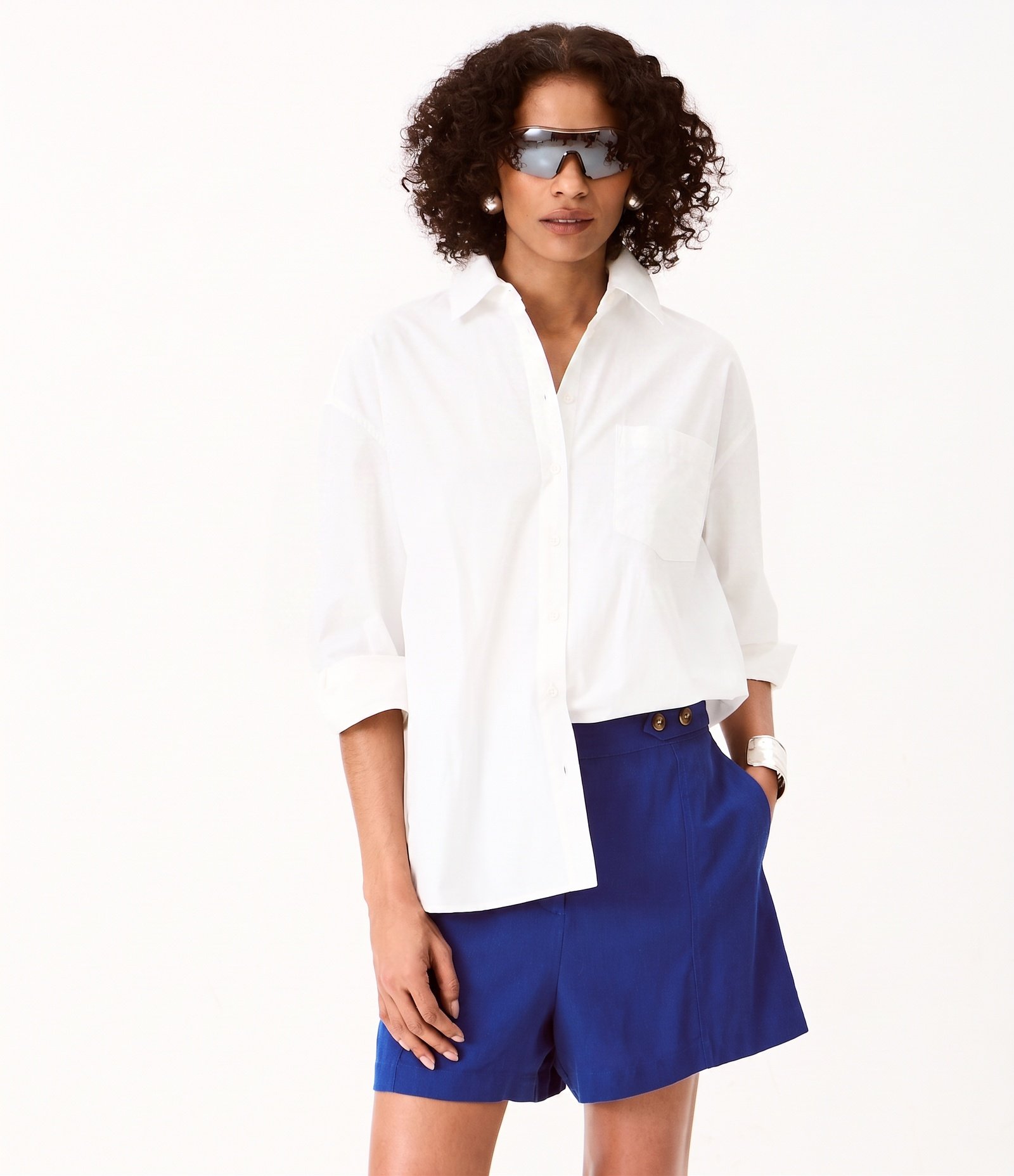 Short em Viscolinho com Cós Elástico Azul 1