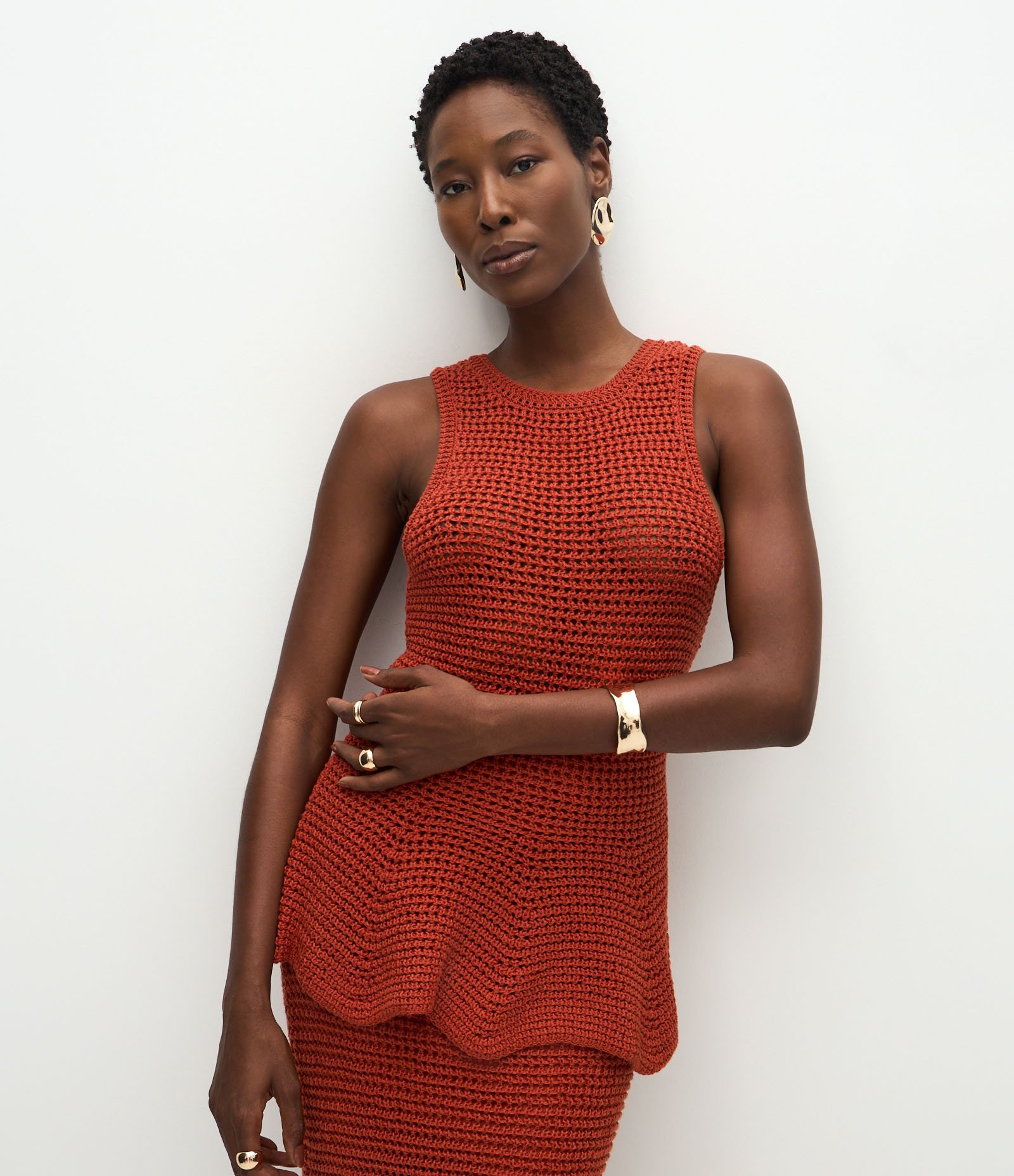 Blusa Peplum em Tricô com Ponto Crechetado Laranja 1