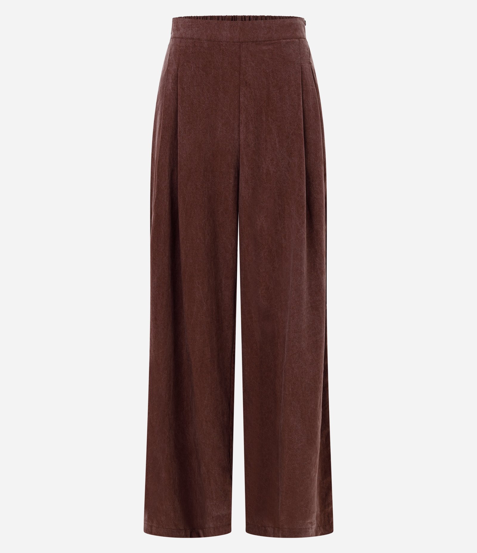 Calça Wide Leg em Liocel com Cós Elástico Bordô 6
