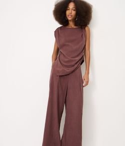 Calça Wide Leg em Liocel com Cós Elástico