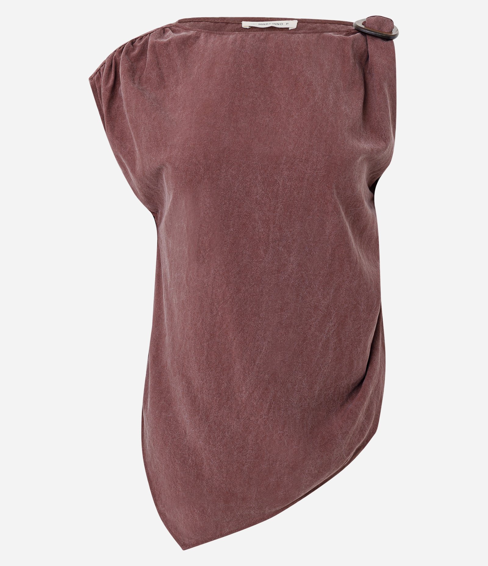 Blusa Assimétrica em Liocel com Ombro Drapeado Marrom 5