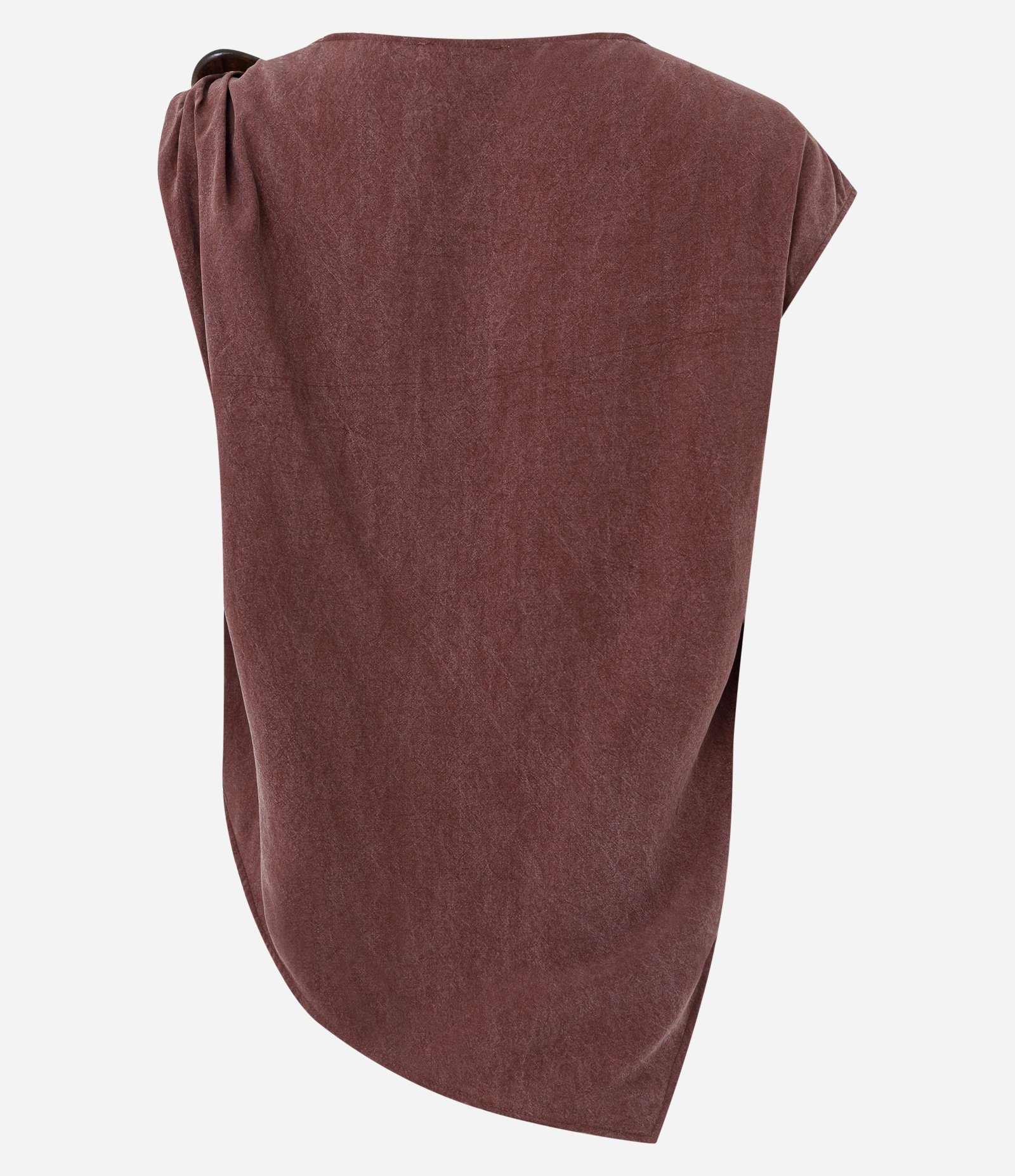 Blusa Assimétrica em Liocel com Ombro Drapeado Marrom 6