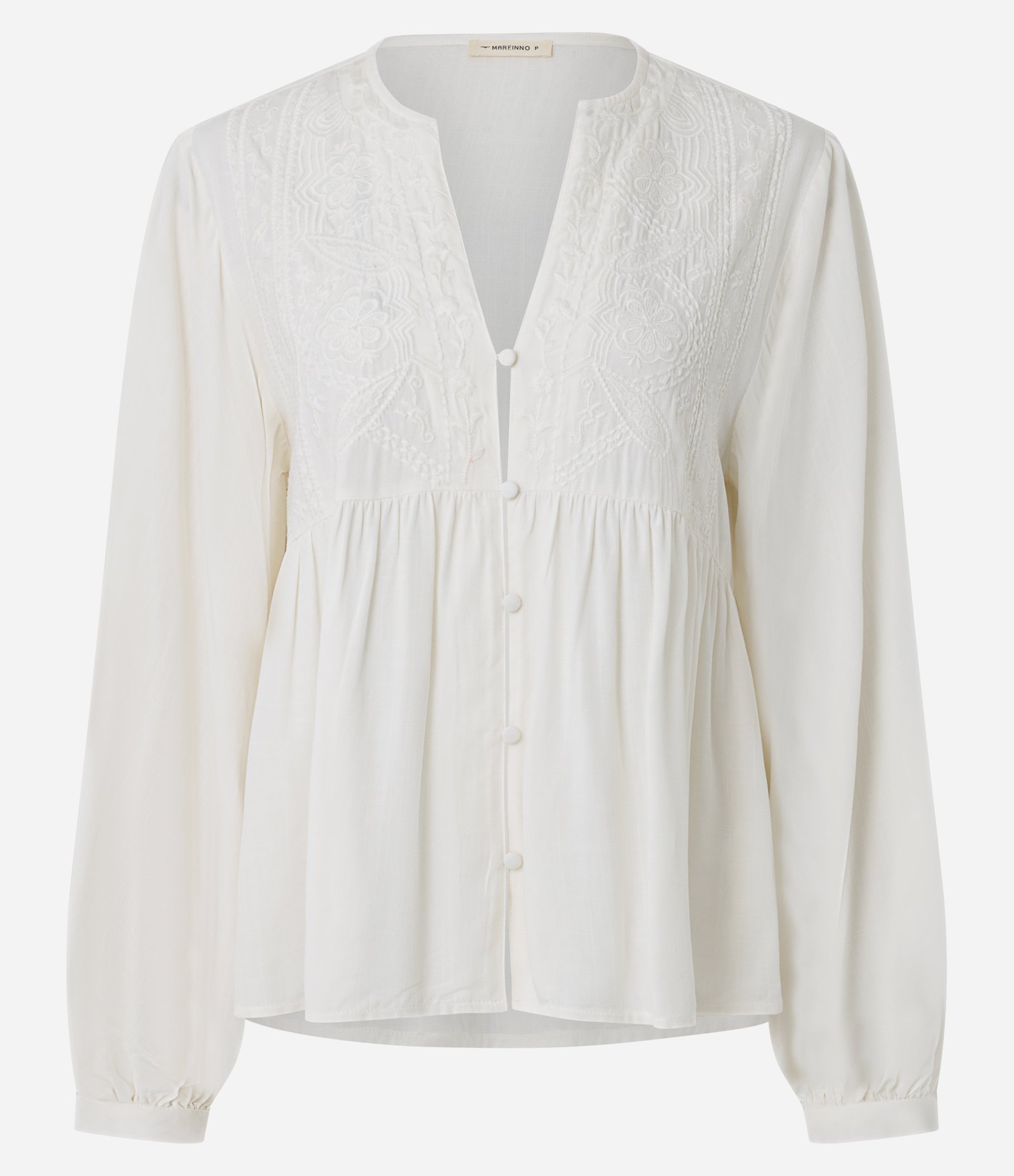 Blusa em Viscose com Bordados e Aplicação de Botões Delicados Branco 1