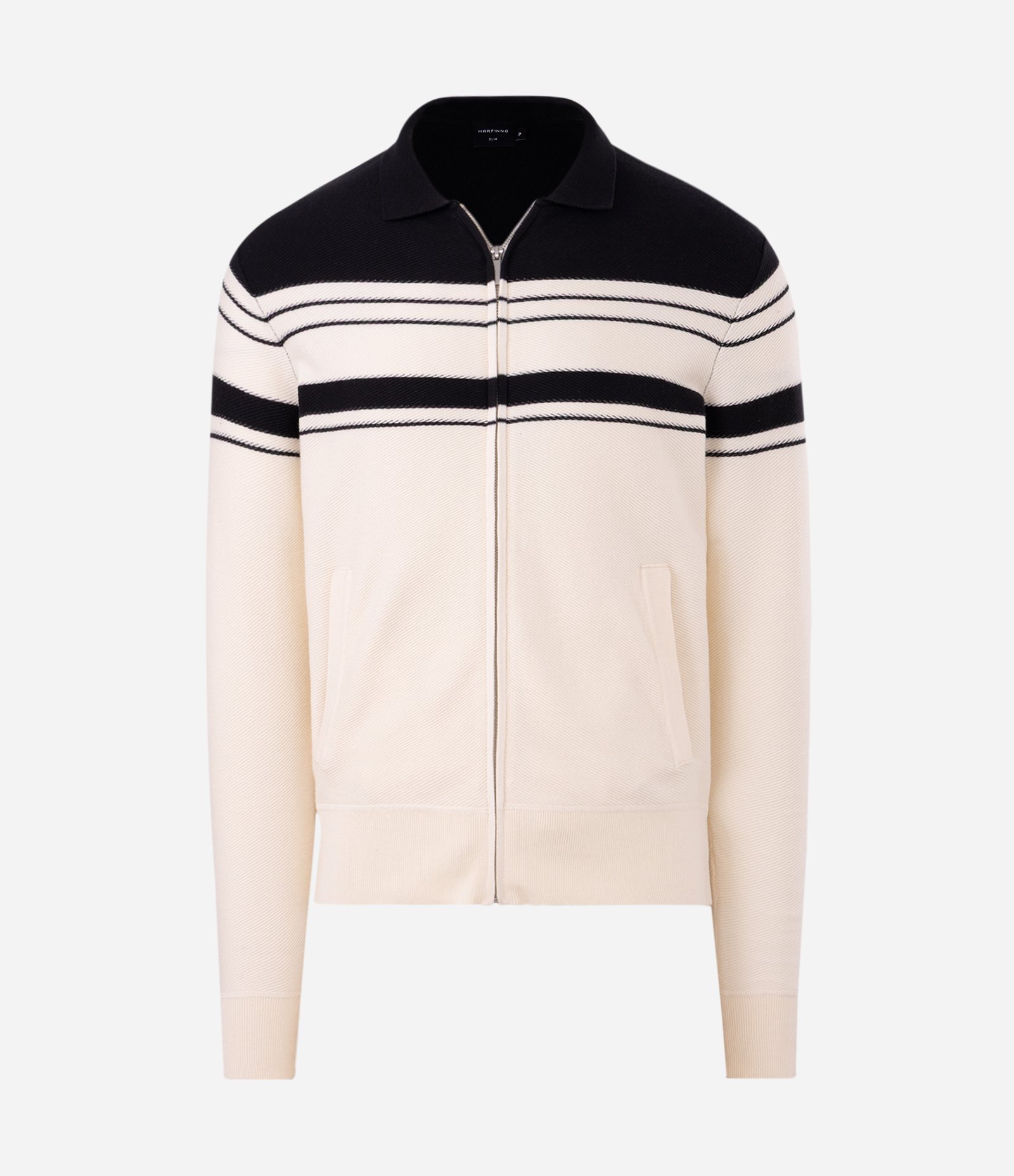 Suéter Tricô Listrado com Zíper Branco 1