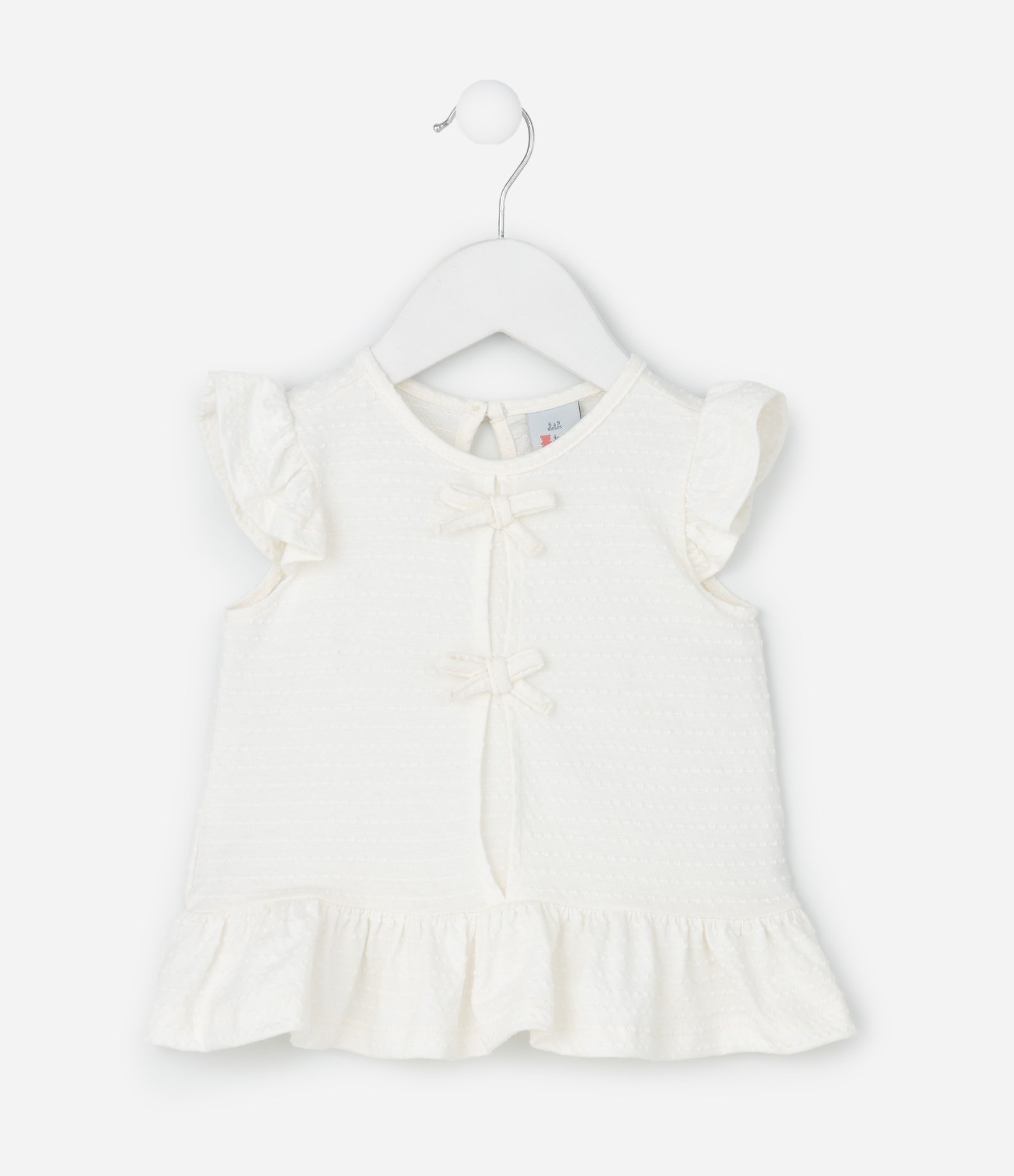 Blusa Infantil com Babados e Laços Aplicados – Tam 0 a 18 Meses Branco 1