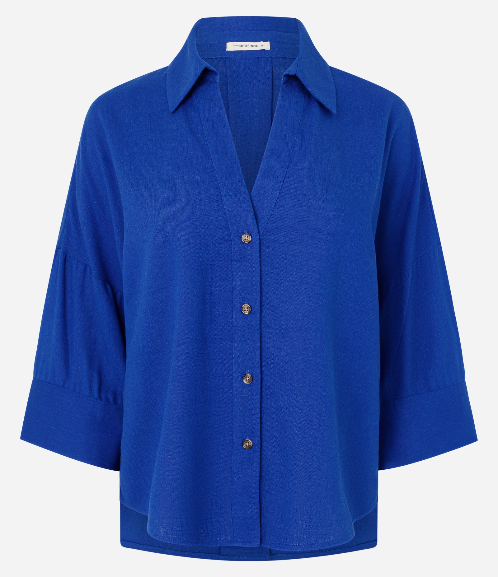 Camisa em Viscolinho com Gola Padre Azul 4