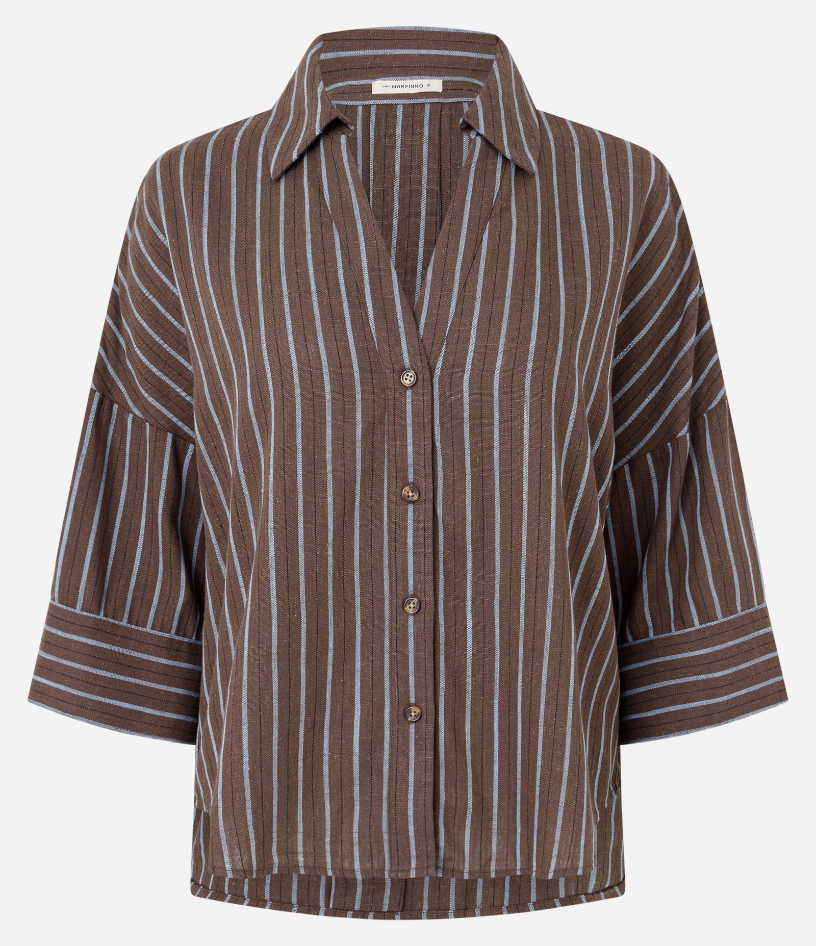 Camisa em Viscolinho com Estampa Listrada Marrom 4