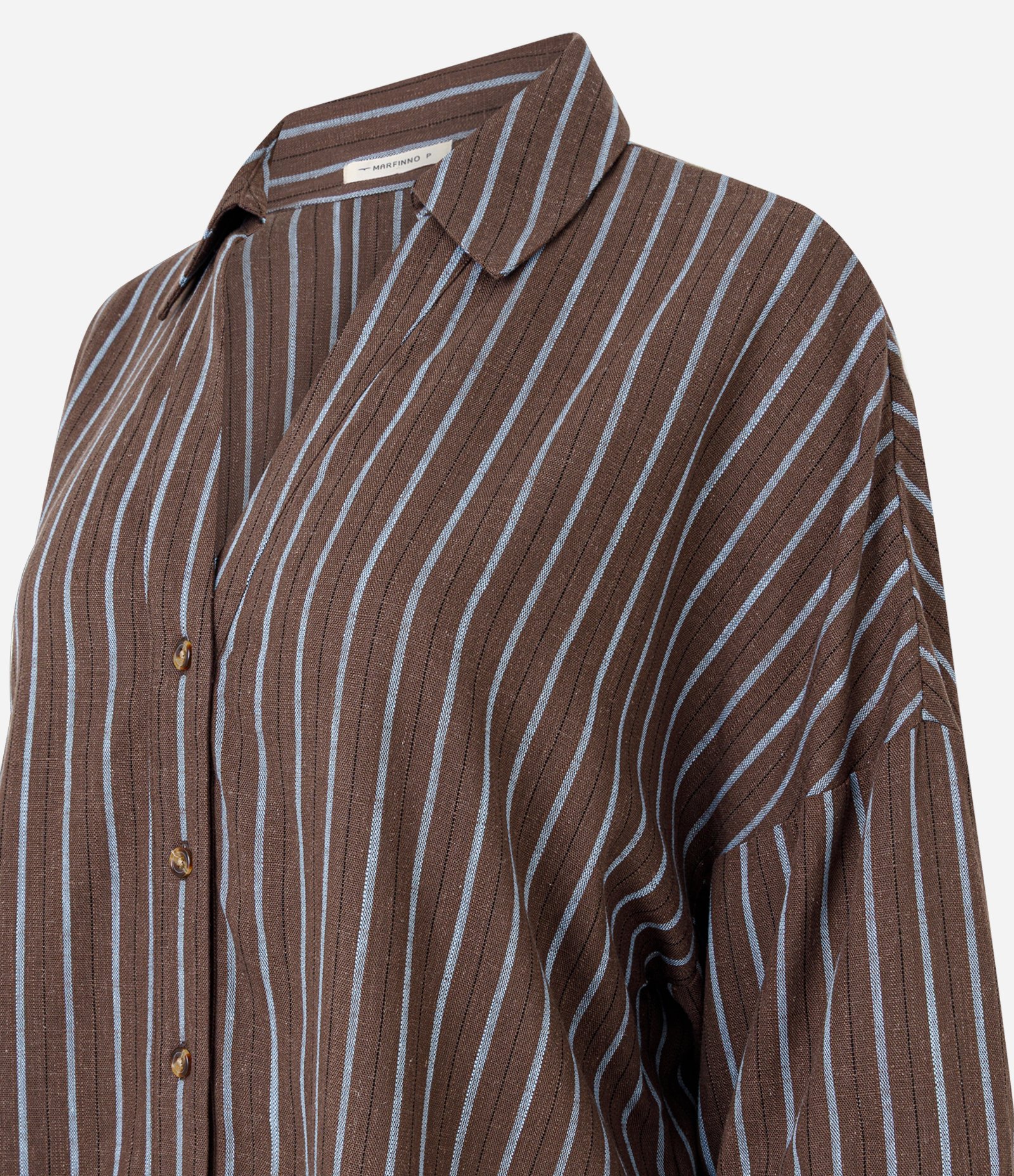 Camisa em Viscolinho com Estampa Listrada Marrom 5
