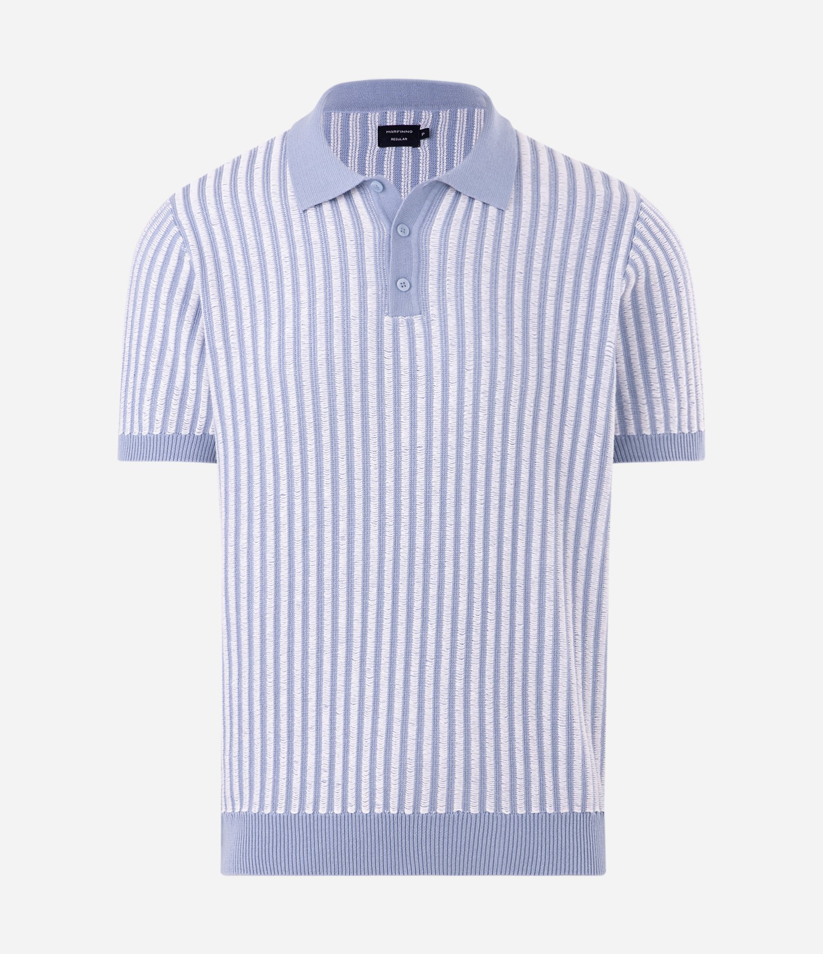 Polo Tricô Listrada Vertical Bicolor Azul 1