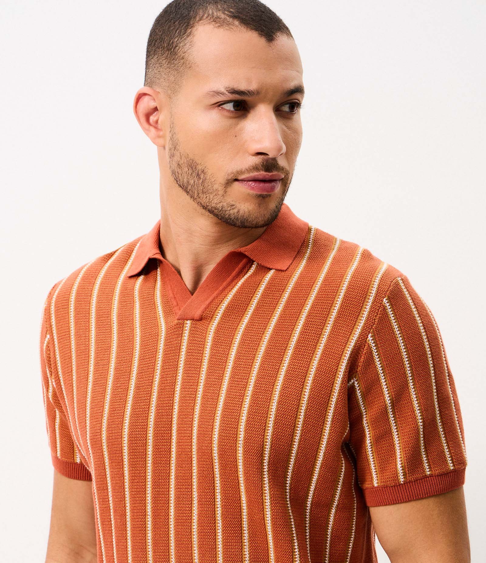 Polo Tricô Listrada Texturizada Marrom 4