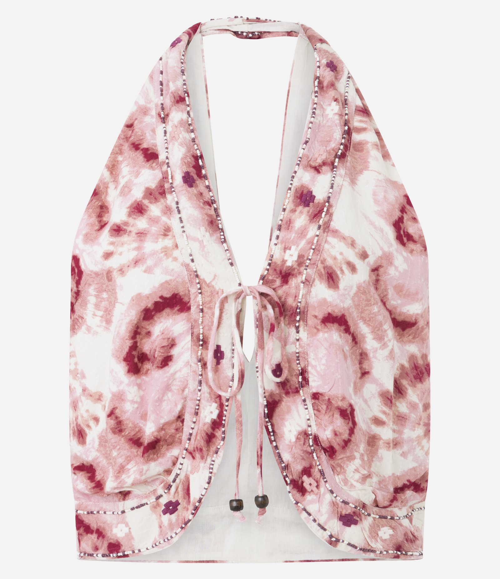 Blusa Colete em Crepe Tie Dye com Miçangas Bege 1