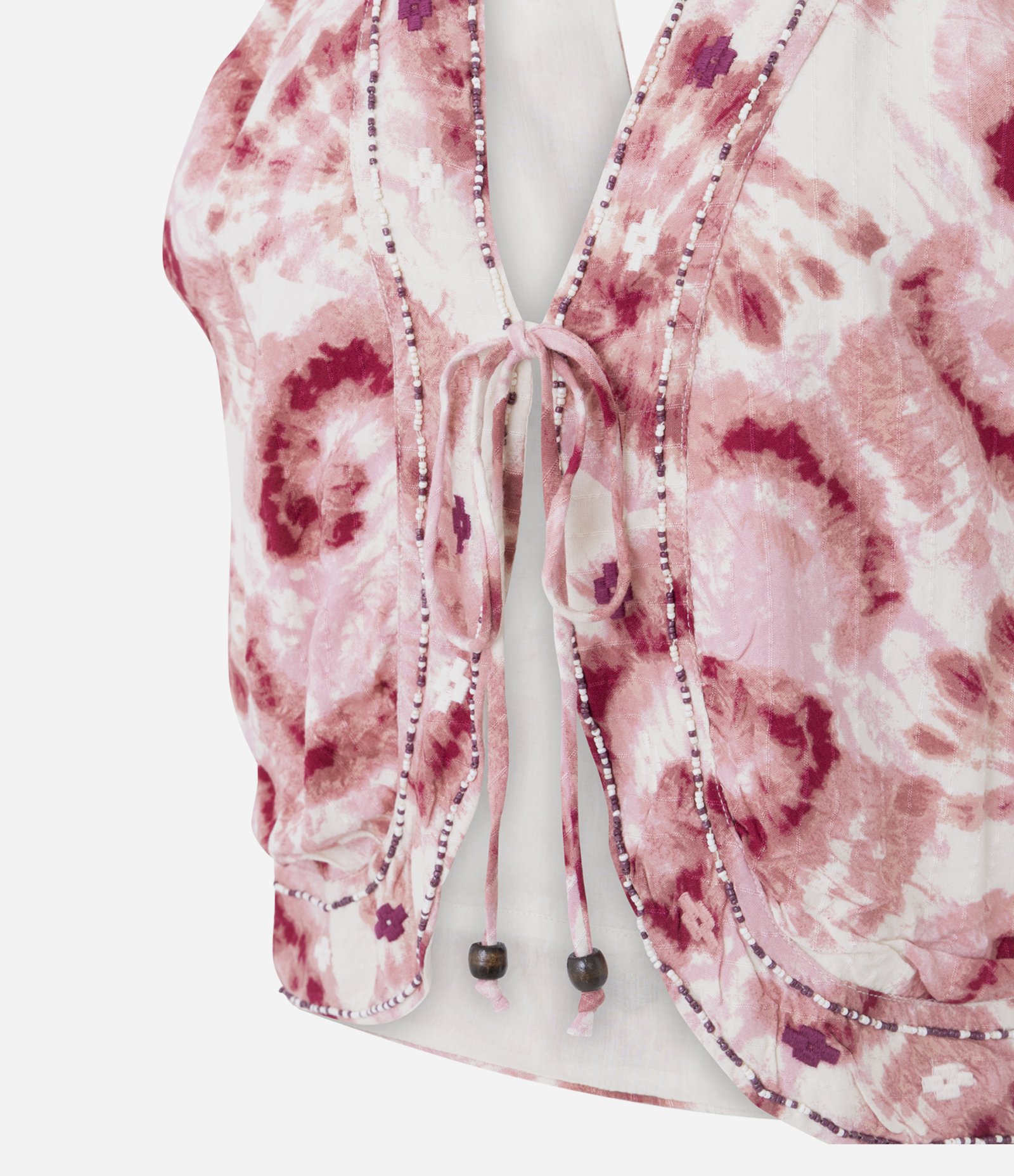 Blusa Colete em Crepe Tie Dye com Miçangas Bege 2