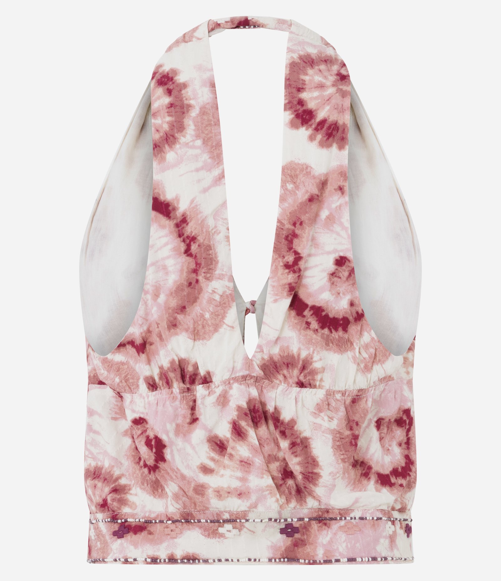 Blusa Colete em Crepe Tie Dye com Miçangas Bege 3