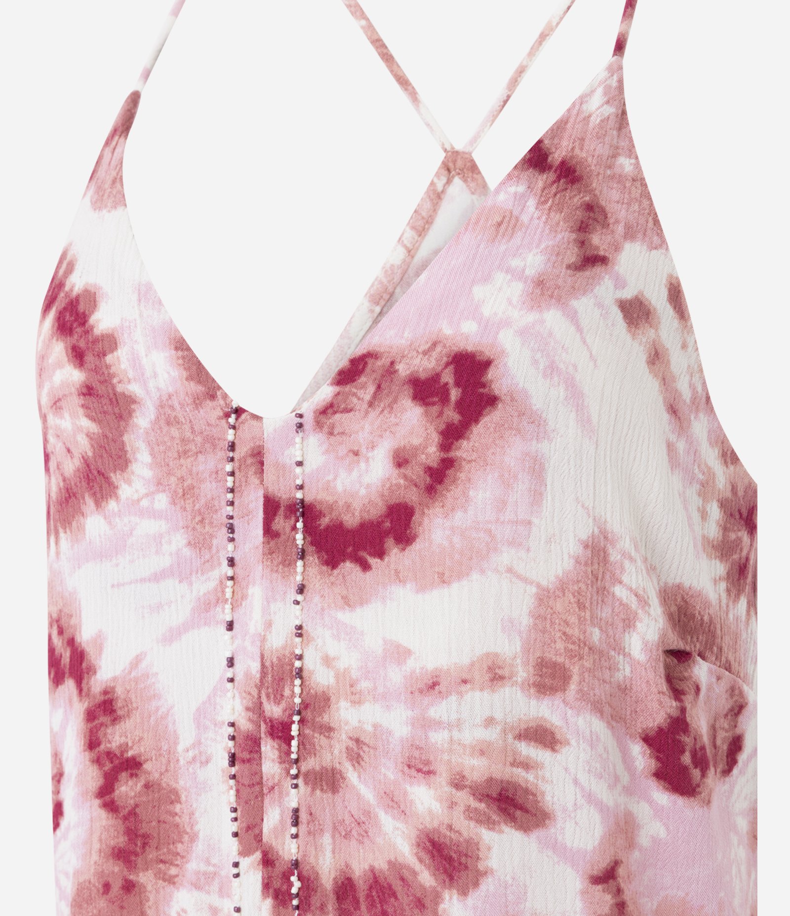 Vestido Curto em Crepe Tie Dye com Babado Bege 2