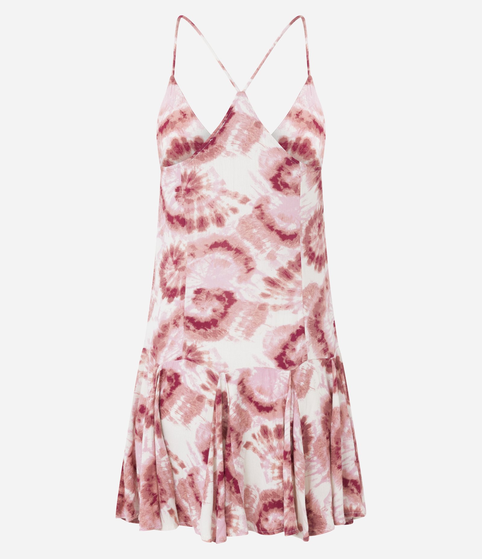Vestido Curto em Crepe Tie Dye com Babado Bege 3