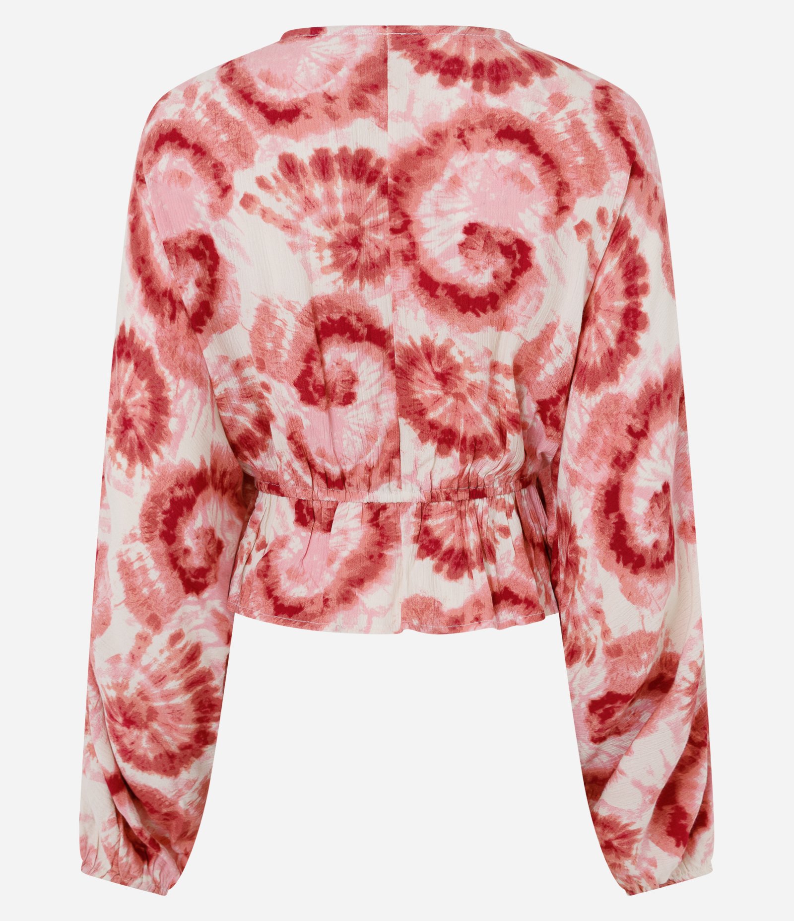Blusa Bata em Crepe Tie Dye com Decote V e Detalhe em Miçangas Rosa 3