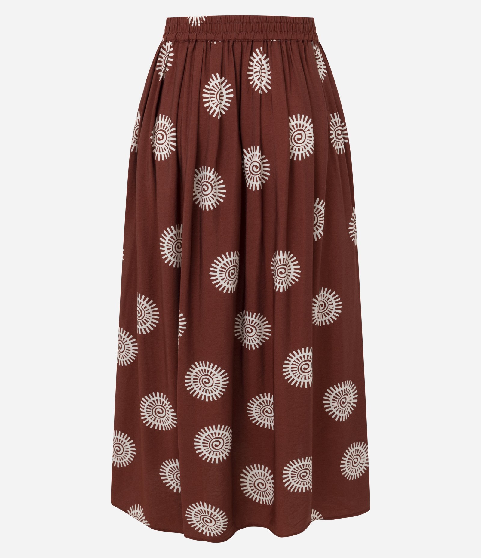 Saia Midi Evasê Estampada com Cós Elástico Marrom 2