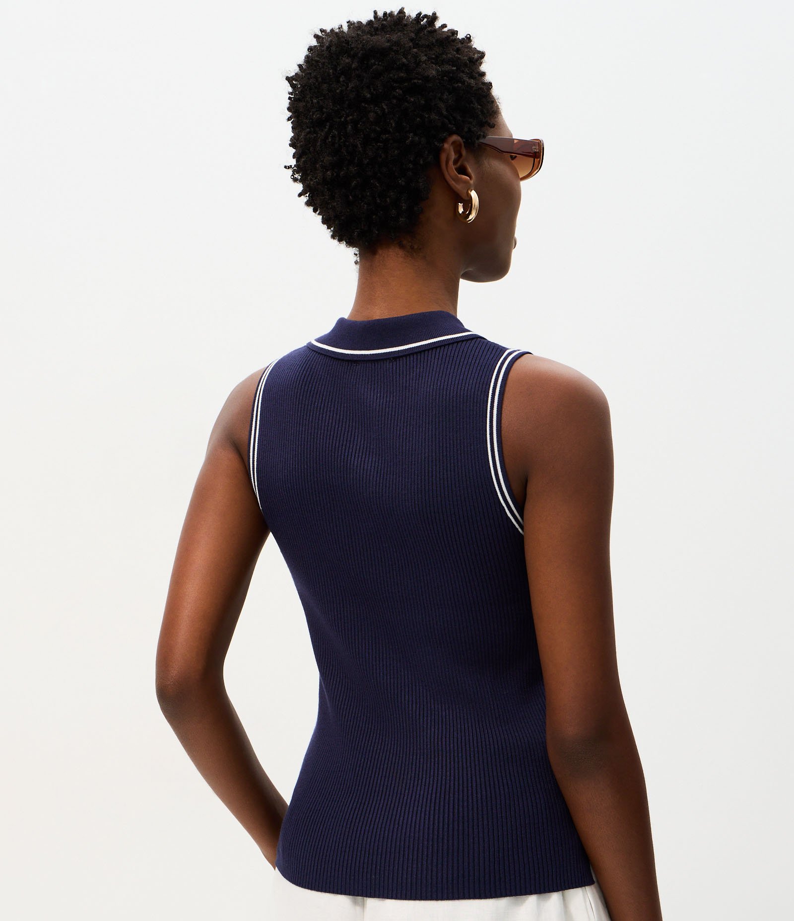 Blusa Regular em Tricô com Viés Contrastantes Azul 4
