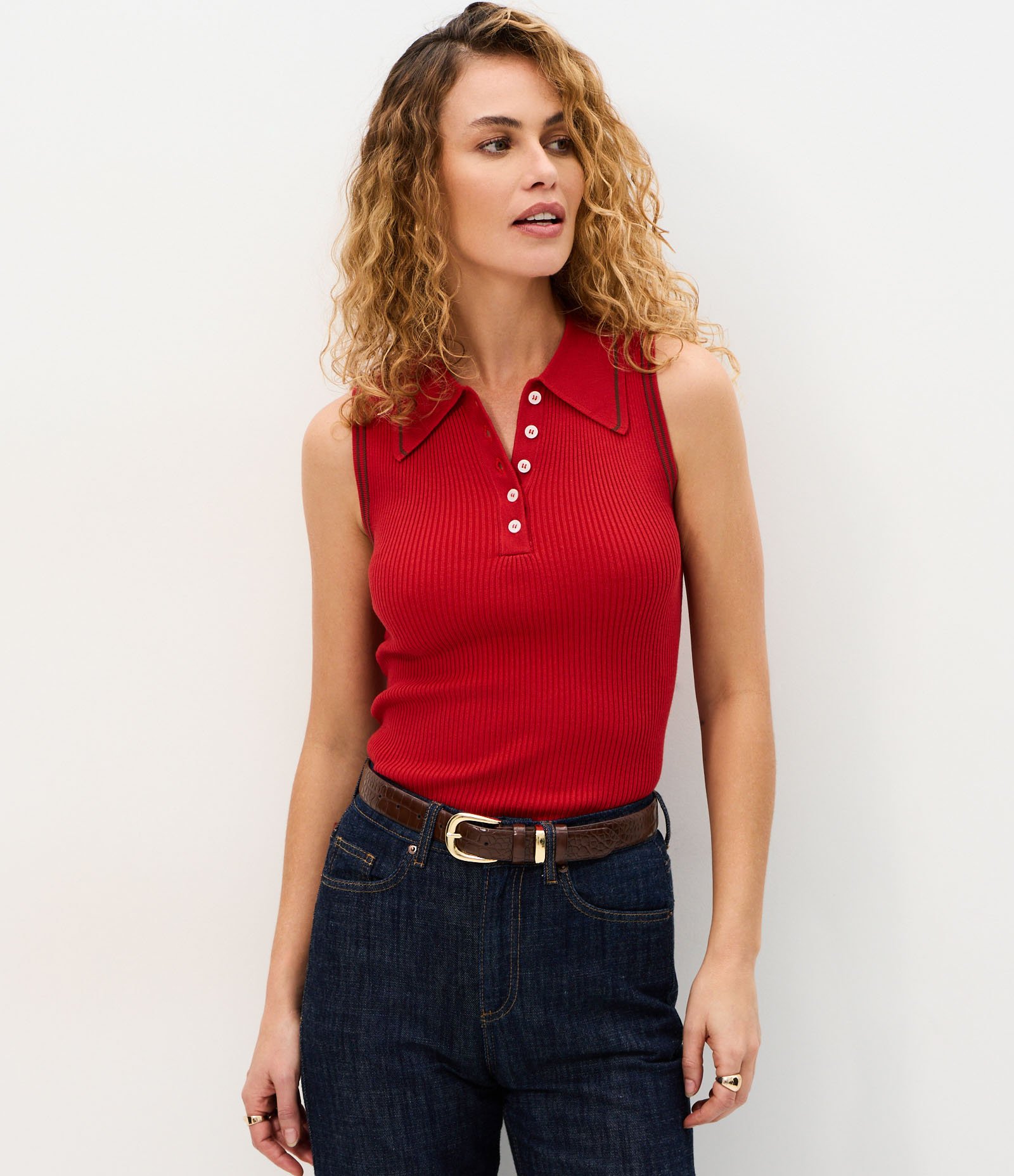 Blusa Regular em Tricô com Viés Contrastantes Laranja 1