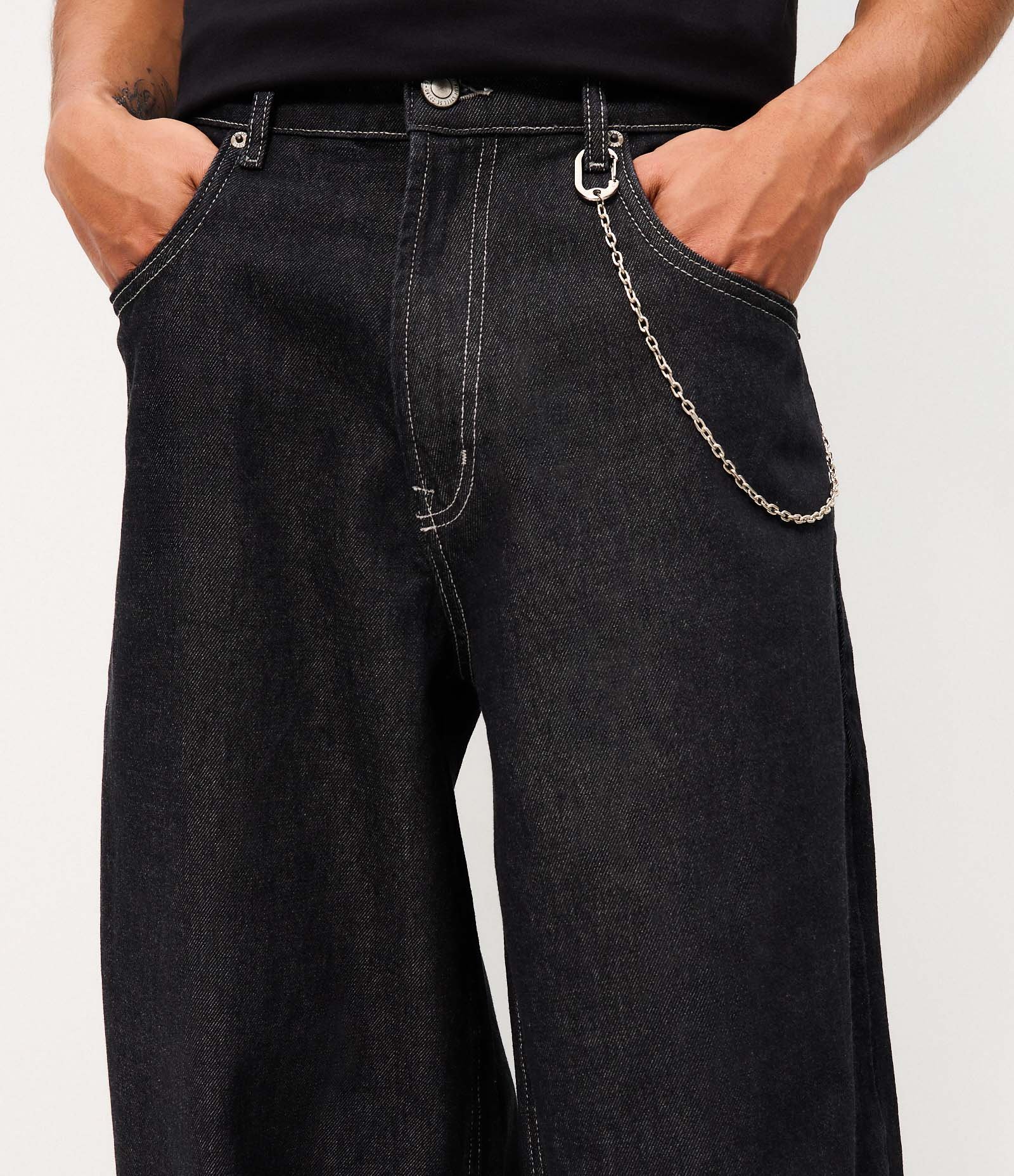 Calça Balloon em Denim Jeans Preto 5