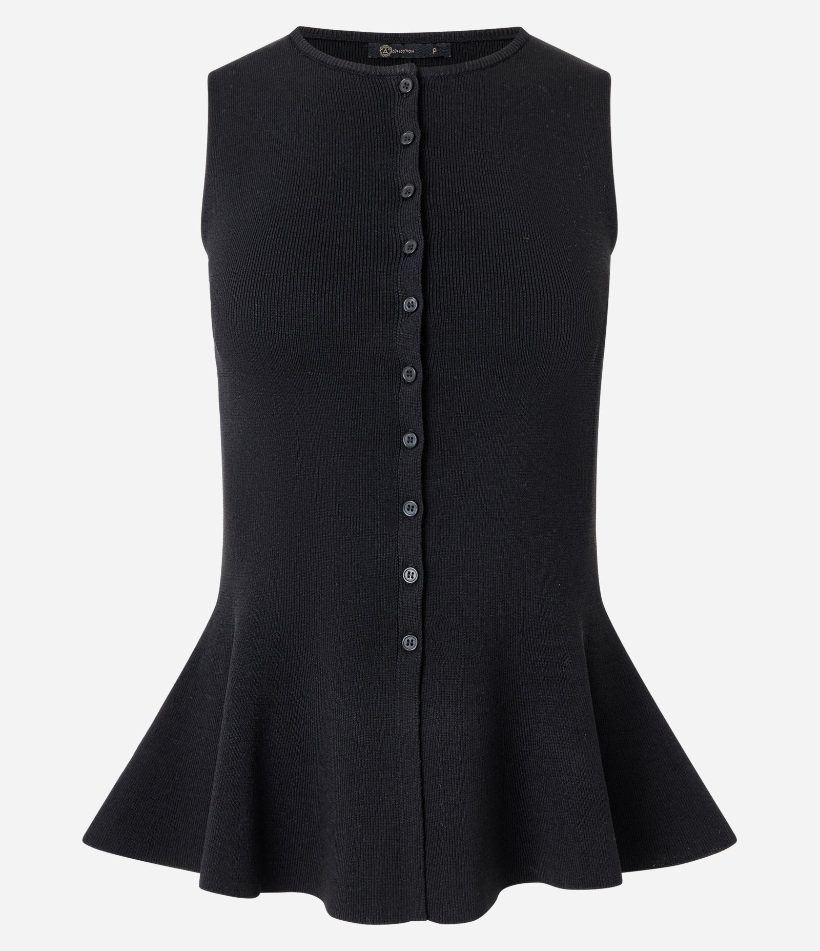 Blusa Peplum Regular em Tricô com Mini Botões Preto 1