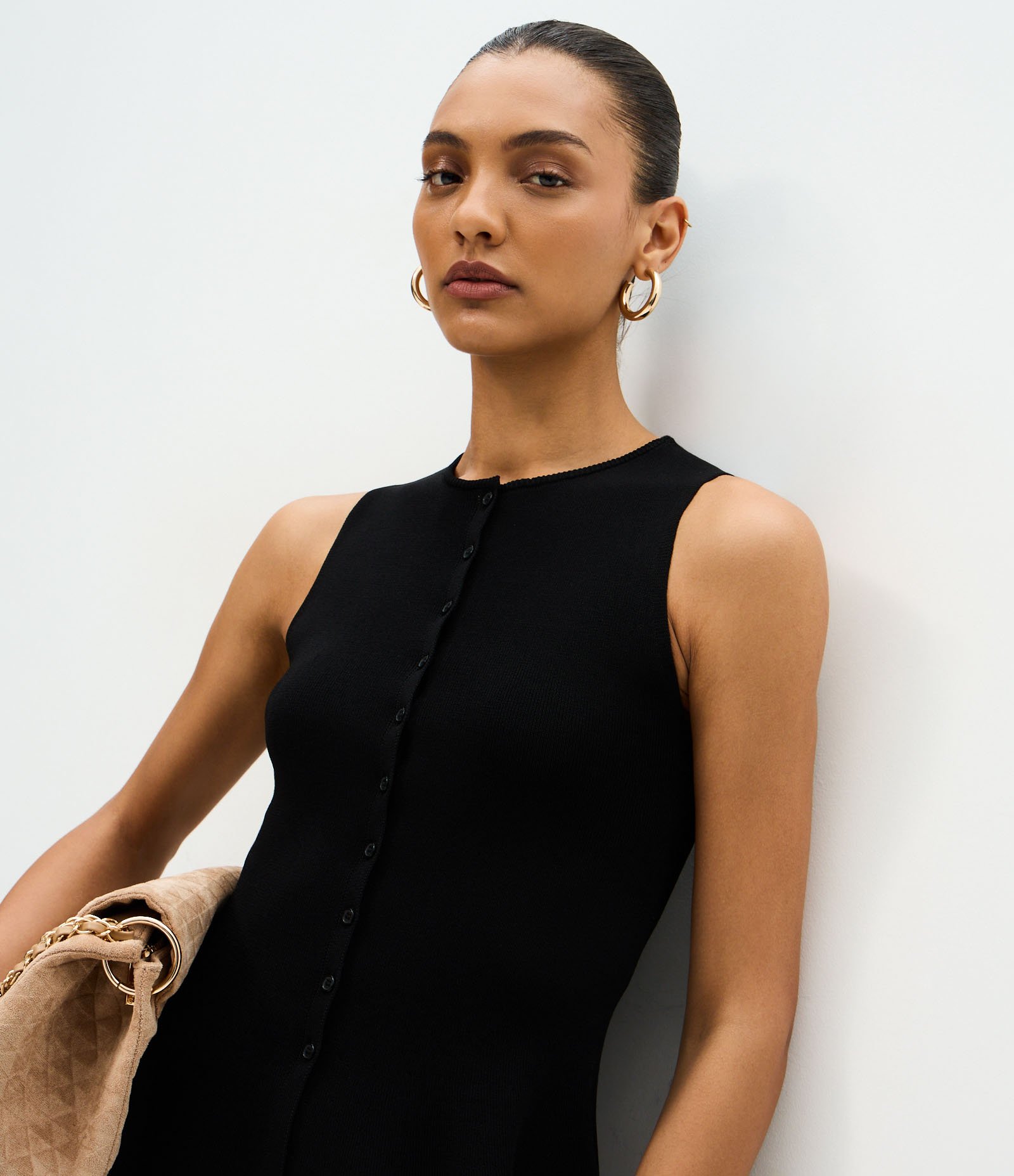 Blusa Peplum Regular em Tricô com Mini Botões Preto 3